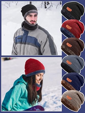Mumufy 24 Pcs Winter Hat Scarf Gloves Socks Set, Knit Beanie Fleece Lined, Neck Warmer, Warm Sock for Men Women Cold Weather