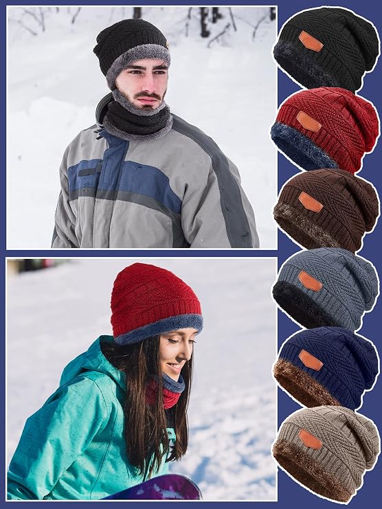 Mumufy 24 Pcs Winter Hat Scarf Gloves Socks Set, Knit Beanie Fleece Lined, Neck Warmer, Warm Sock for Men Women Cold Weather