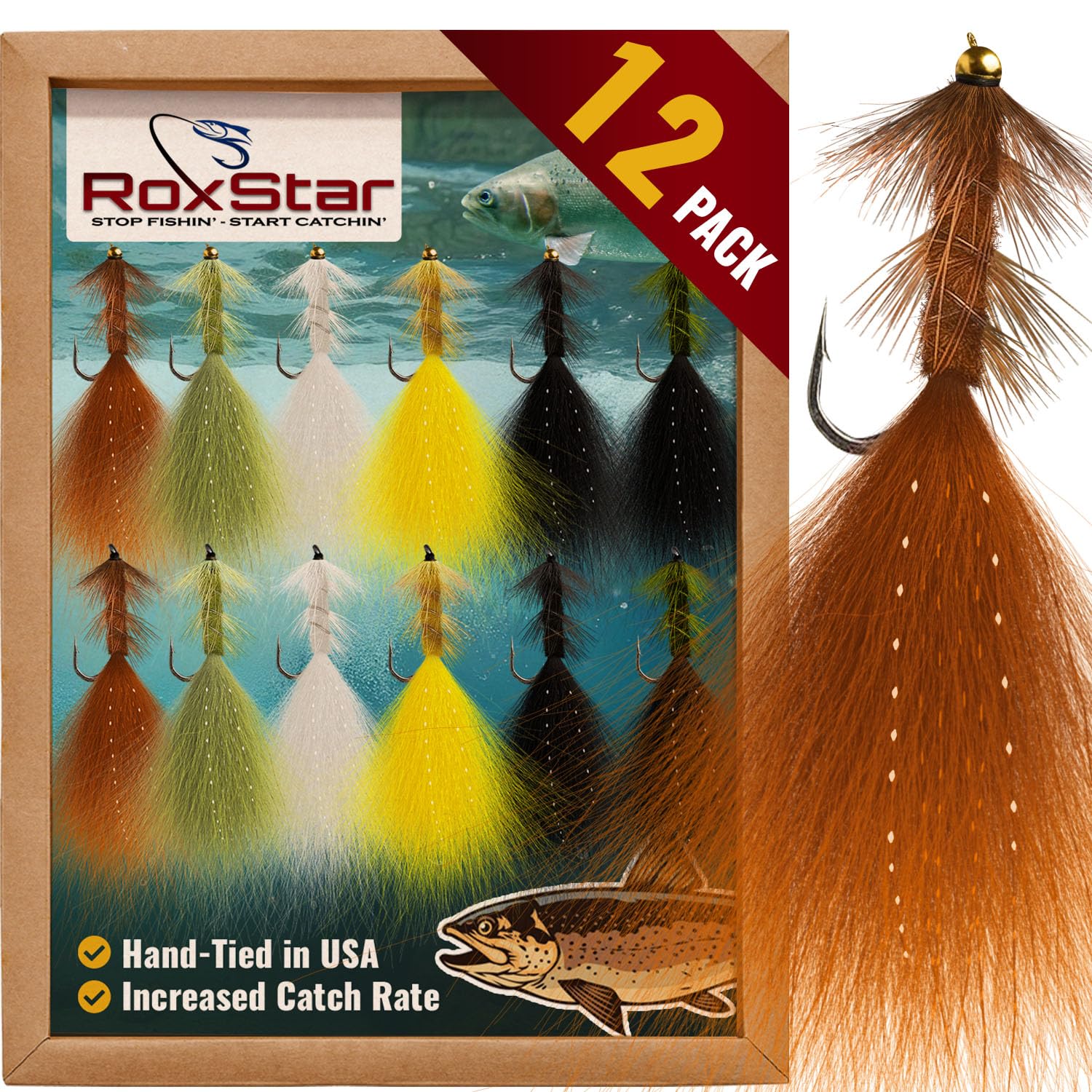 RoxStar Fly Shop Wolly Bugger Hatch Pack | 12pk Streamer Flies | Our Wolly Bugger Flies are Tied in House with Platinum Select Marabou!