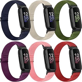 Runostrich Adjustable Elastic Watch Bands Compatible with Fitbit Inspire 3/Inspire 2/Inspire/Inspire HR/Fitbit Ace 3/Ace 2, 6 Pack Nylon Loop Sport Band Stretchy Replacement Wristband Women Men Kids