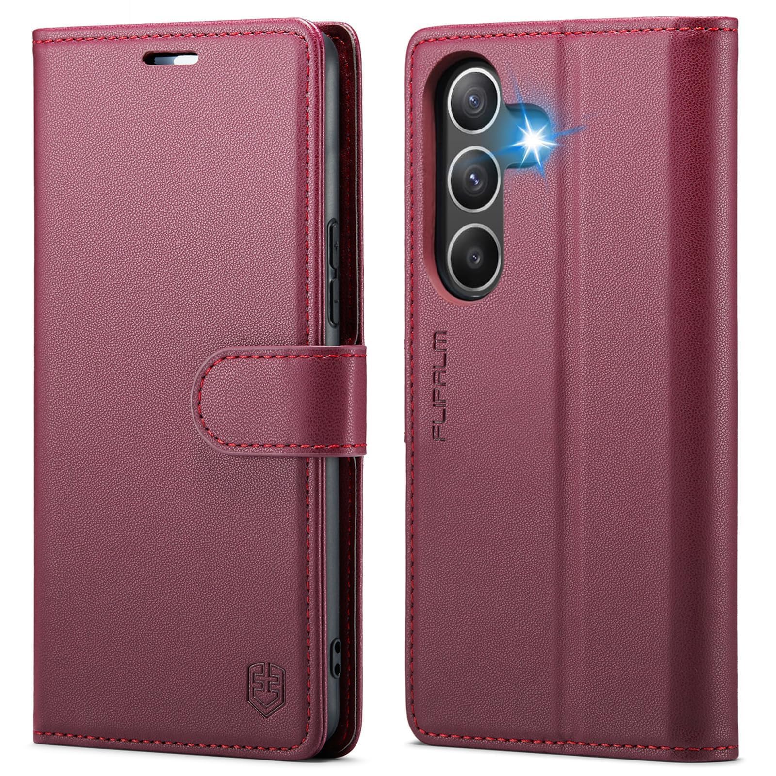 Photo 1 of Wallet Case for Samsung Galaxy S26 Plus/S26+ 6.7", RFID Blocking Credit Card Holder, PU Leather Folio Flip Kickstand Protective Shockproof Cover for Galaxy S26 Plus (Red, Samsung Galaxy S26 Plus)