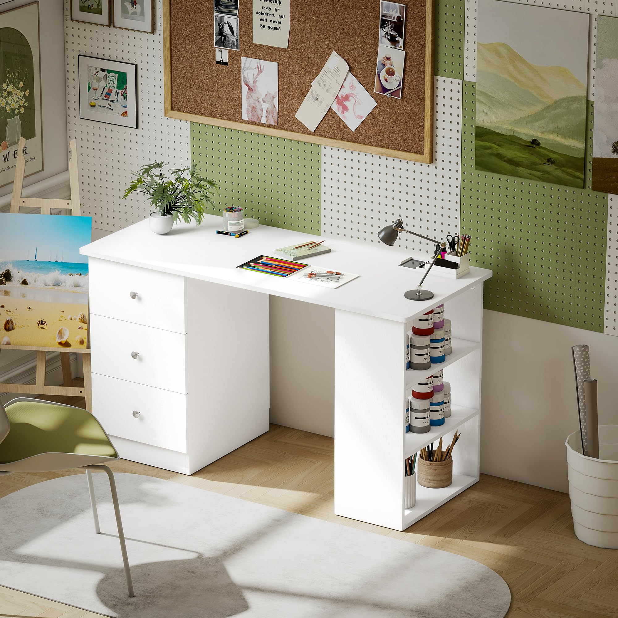 HOMCOM Scrivania Porta PC per Camera con Cassettiera 120x49x72cm Bianco | per Ufficio, Ripiani Portaoggetti, in Legno
