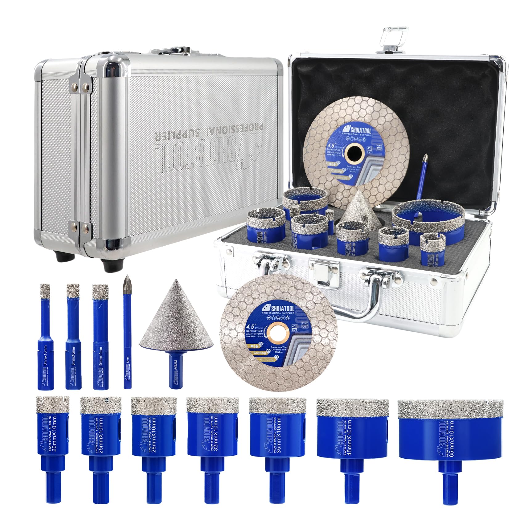 SHDIATOOL Diamond Tile Drill Bits Kit 13pcs, Porcelain Hole Saw Sets, Core Bits Cutter for Drilling Ceramic Marble Granite (6/8/10/20/25/28/32/35/45/