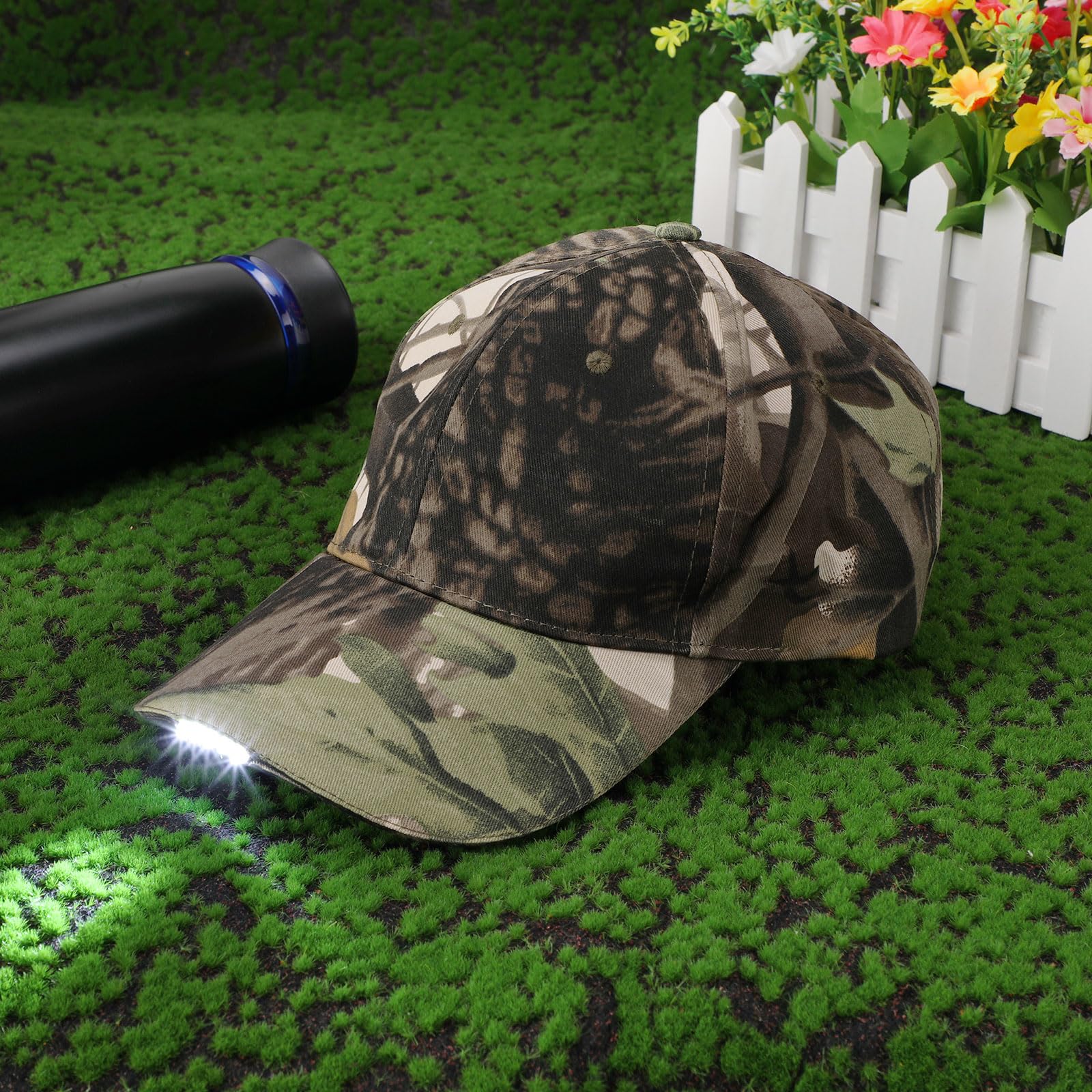 Coume Hutlicht LED Ultralang Batterie Ausdauer LED Kappe Eingebaute Lichtkappe USB Wiederaufladbare Volle Baumwolle Einstellbar Licht Hut für Angeln Joggen Camping (Camouflage)