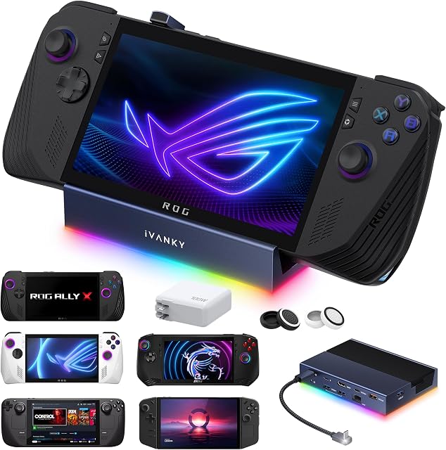 IVANKY 14-in-1 RGB Station d'accueil 4K@144Hz avec 100W PD Chargeur pour le pont à vapeur OLED/ROG Xbox Ally X/Legion Go, pliable Dock avec HDMI Ethernet Gigabit 10Gbps USB 3.2, SD/TF Les fentes, 1Gbps Ethernet