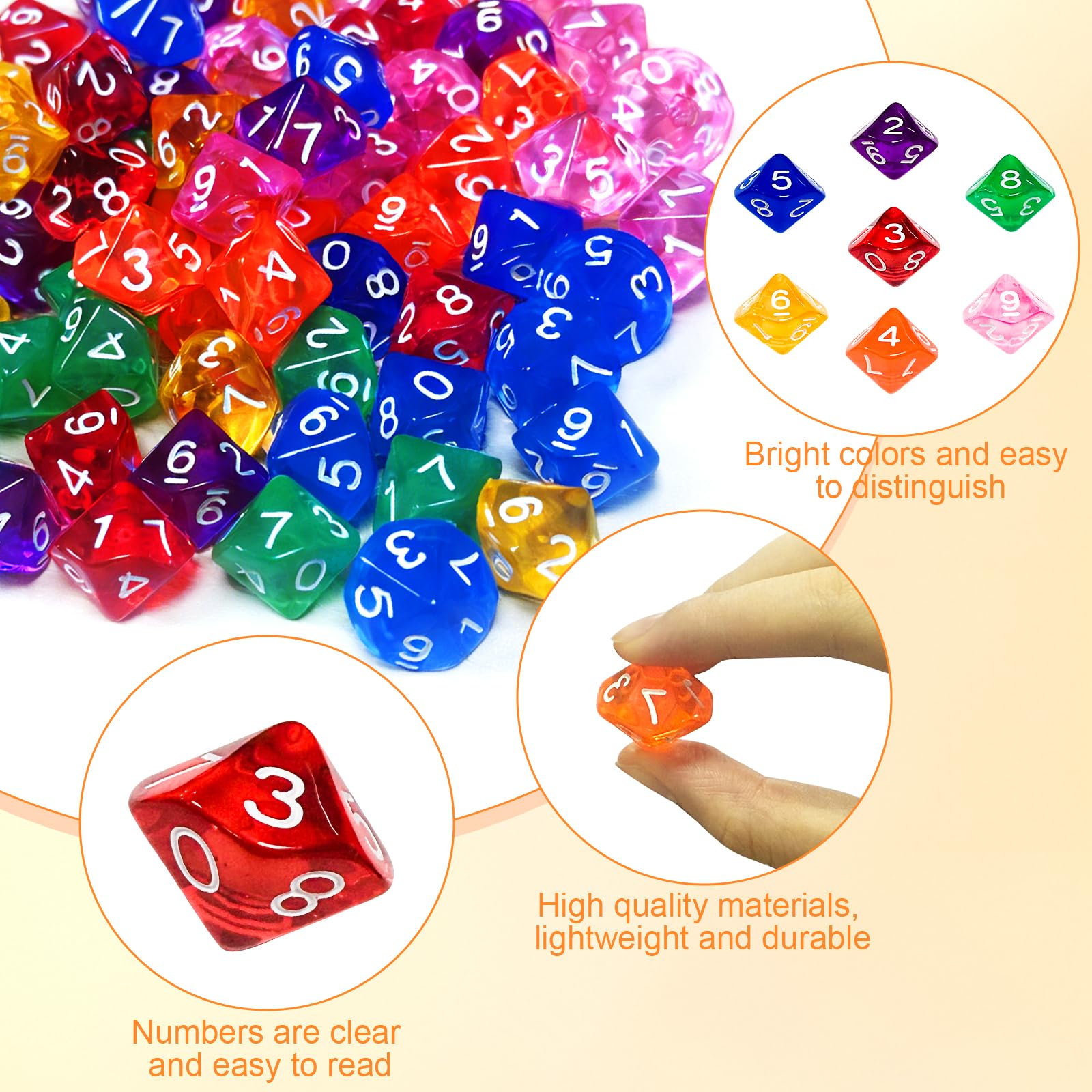 Wielościenne kostki zestaw 60 sztuk akrylowych Dice kolorowe D10 kostki do gry w D&D/RPG/MTG Table Games Board Game Card Game Game Role Play do aktywności rozrywkowych, spotkań rodzinnych, miejsc