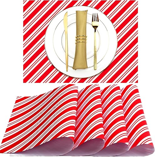 60 manteles individuales de papel para cena de dulces de Navidad de 10.24 x 14.57 pulgadas, manteles individuales desechables de papel de Navidad