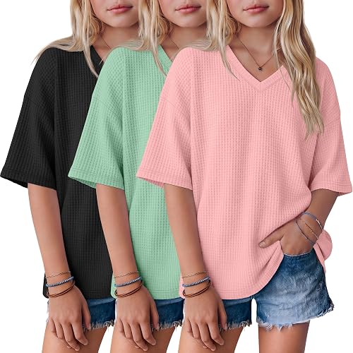 YooAurvox 3 Pack Girls Oversized T-Shirts, 3-Color, 5-6 Year