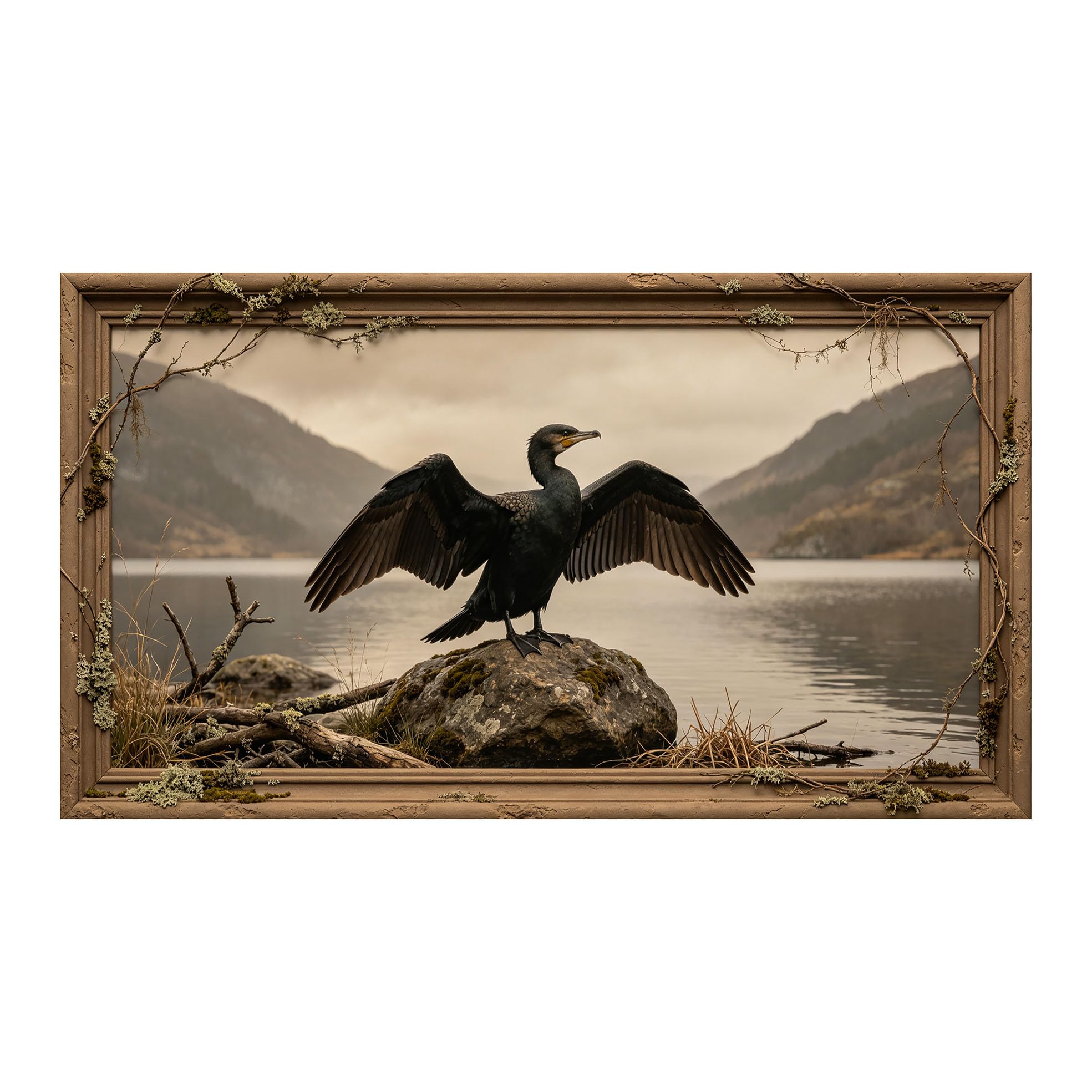 Murasolite 3D 3D Framed Wall Art 50cm×90cm Lake Landscape Realistic Bird Photography SelfAdhesive Fabric Mural Wall Decor, Peel and Stick No Damage to Wall for Bedroom Living Room
