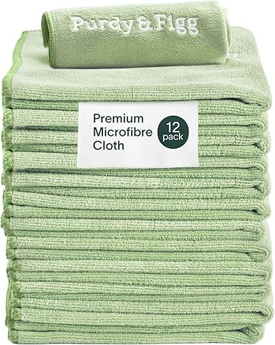 Purdy & Figg Panno per pulizia in microfibra, super morbido, senza striature, multiuso, senza pelucchi, resistente ai graffi, super assorbente e riutilizzabile, per casa e cucina, confezione da 12