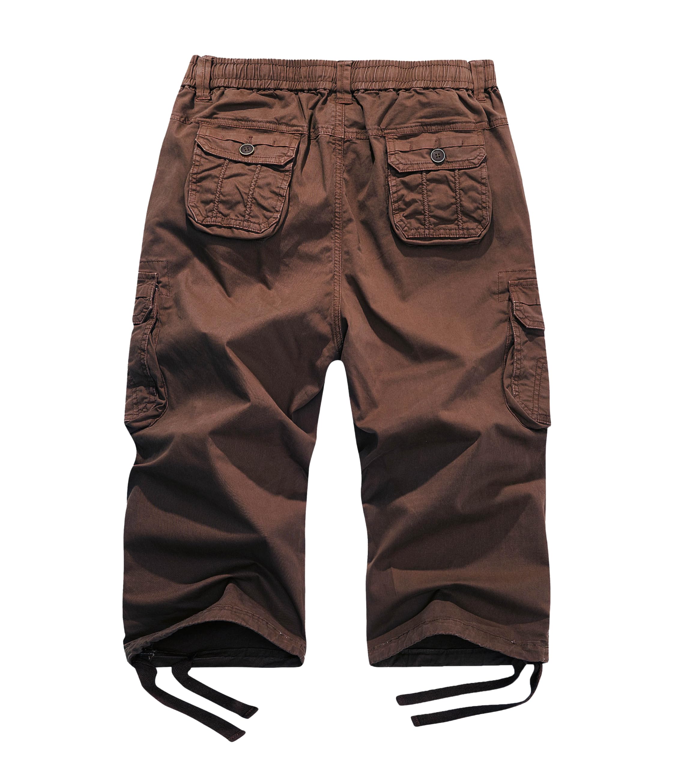 FOURSTEEDS Women's Mid Rise Cotton Capri Hiking Shorts Drawstring Multi Pocket Cargo Shorts Elastic Waist Cropped Cargo Pants Coffee L