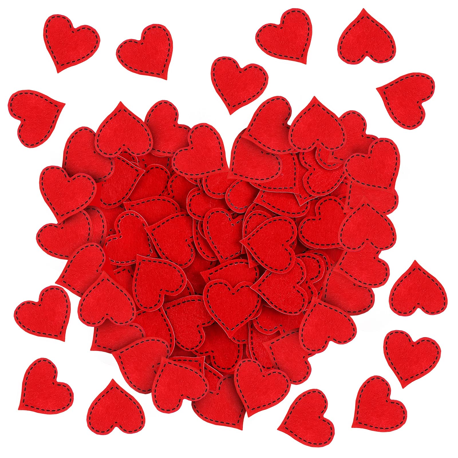 150 Heart Felt Stickers - 1.4inch Stitched Heart Shape Stickers - Valentine's Day Wedding Party Decor DIY Crafts Supplies (Red)