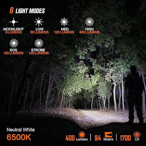 Miniatura 5 de NICRON L74 - Linterna mini de 400 lúmenes, con giro de 90 grados, IP65 impermeable con imán, EDC táctica pequeña, linterna recargable de bolsillo, 6