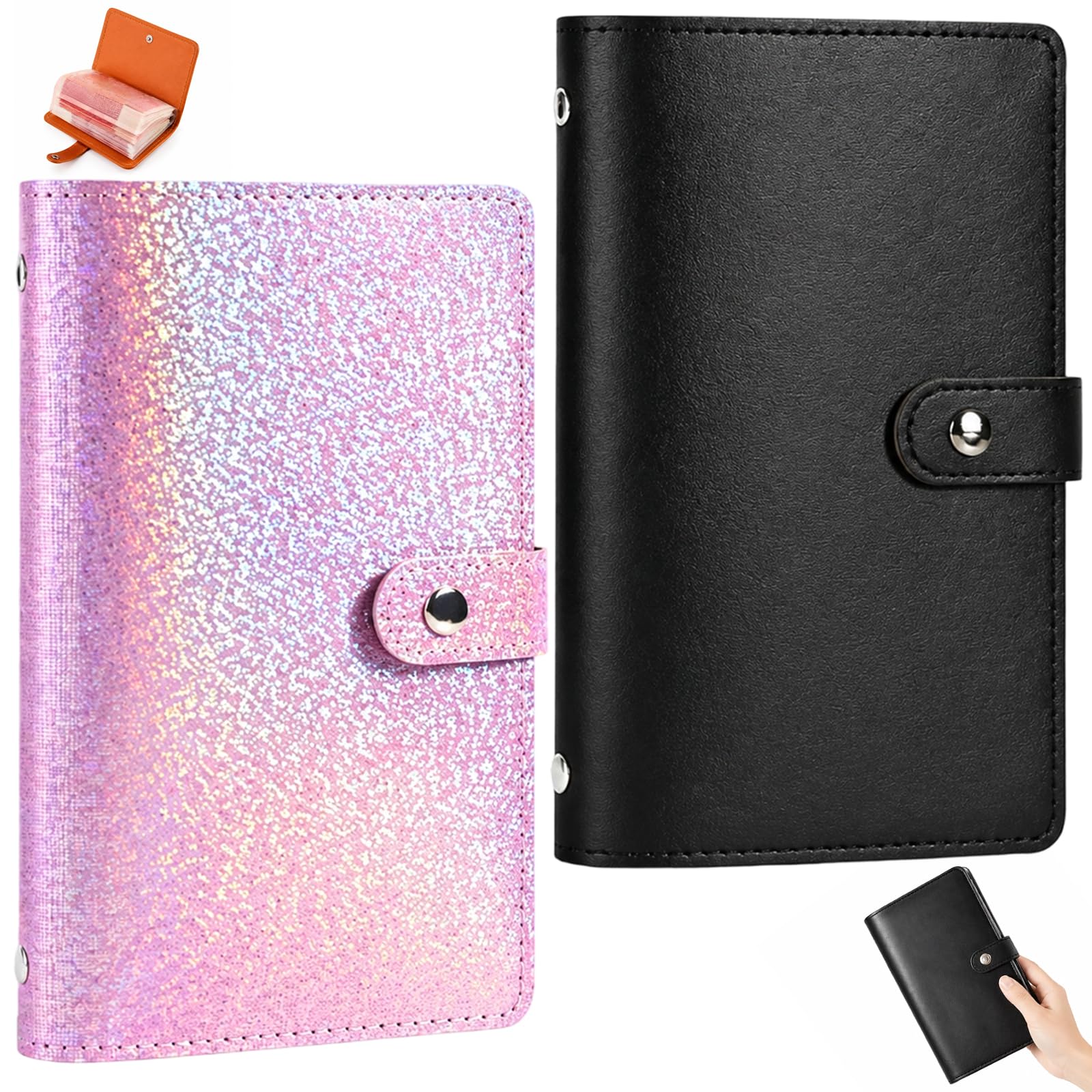 Cash Saving Binder UK, 2 A6 Money Saving Wallets, Black and Pink