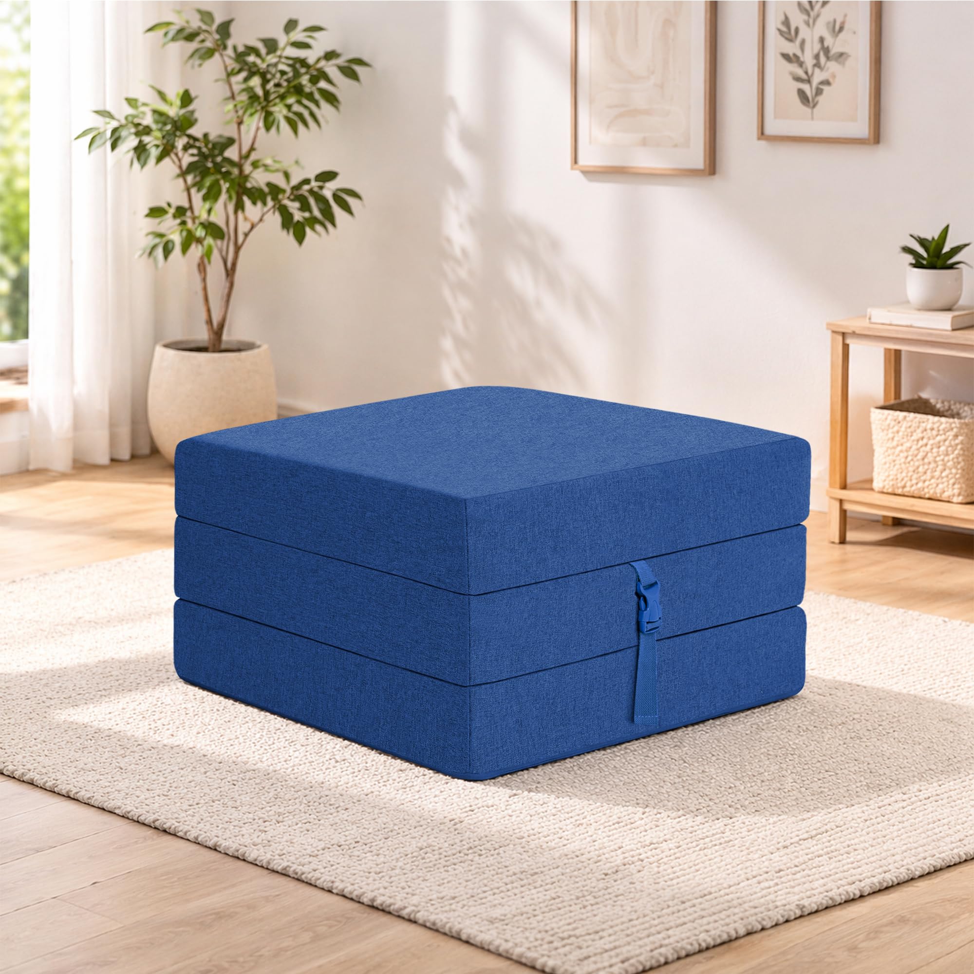 SAPPHIRE Bed Guest Foldable Z Bed Chair | Water Resistant Removeable Cover | Sleepover Sofa Futon Mattress | Bedroom Living Room Furniture | Soft, Lightweight & Comfy Ergonomically Designed (Navy)