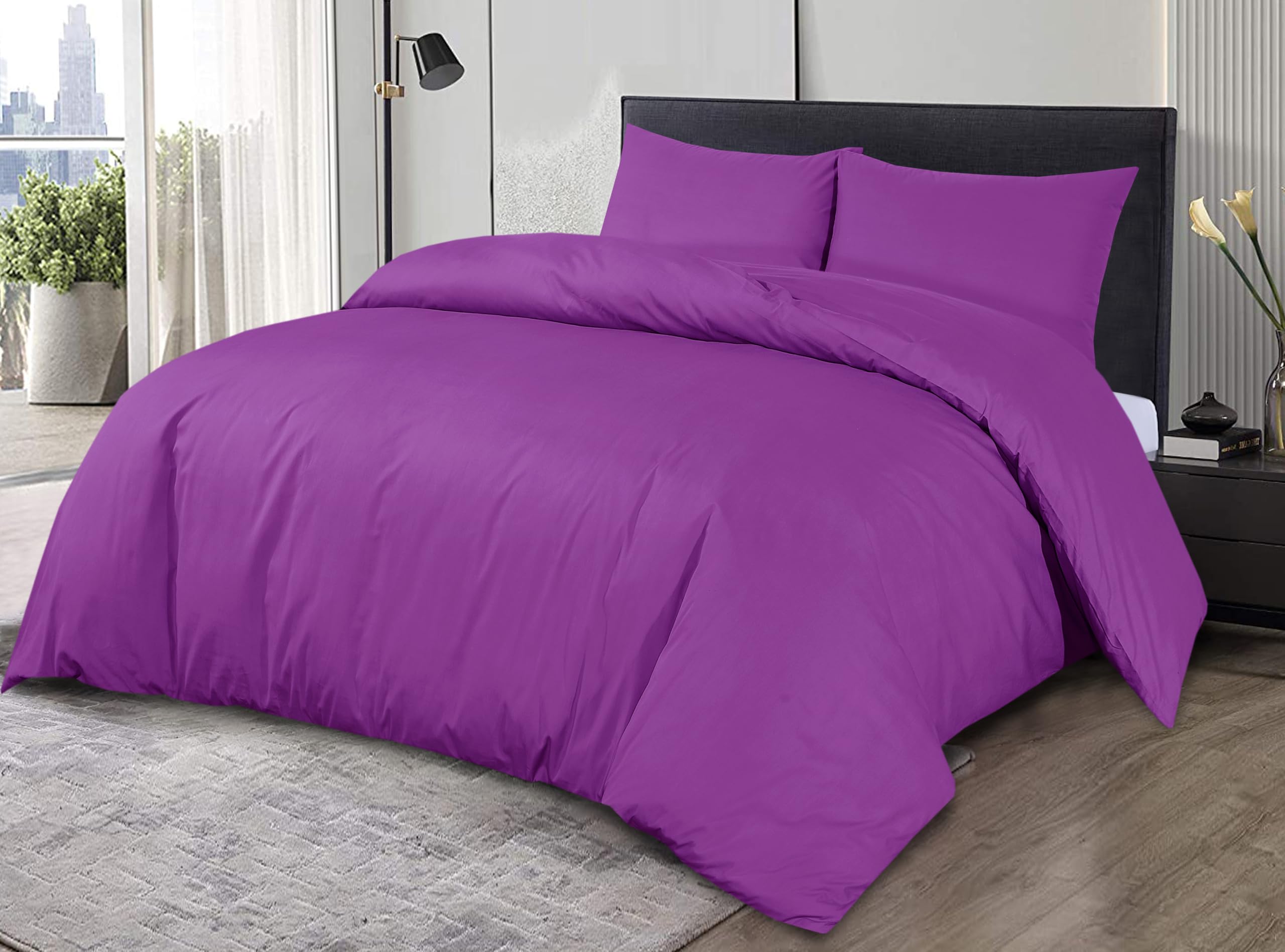 Sapphire Collection 100% Egyptian Cotton 200 Thread Count Duvet Cover With Pillow Case Bedding Set (Fuchsia, Single)