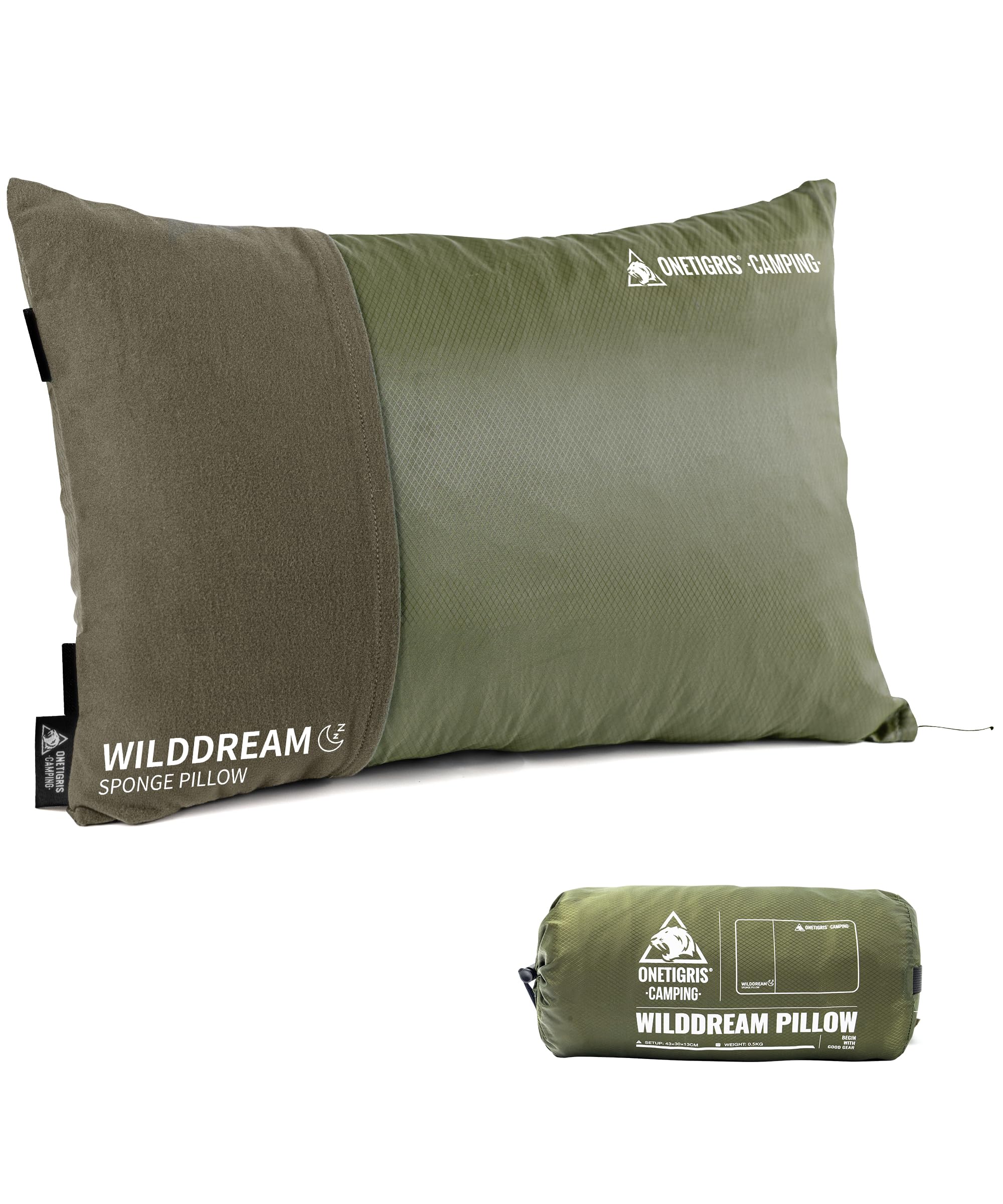 ONETIGRIS Wilddream Camping Pillow, Shredded Small Memory Foam Pillow, Compact, Easy Clea…