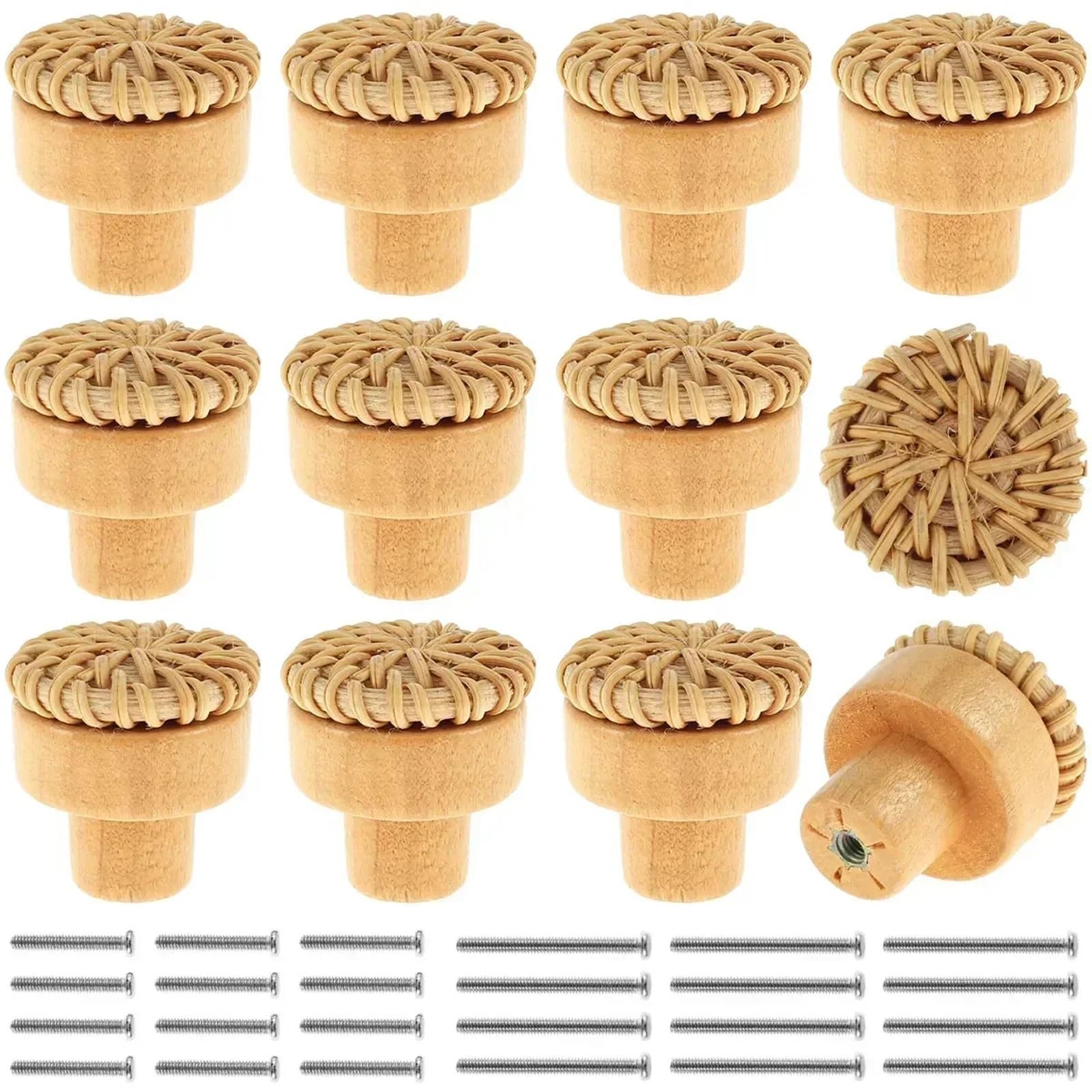 Rattan-Schrankknöpfe, Holz-Schubladengriffe, handgefertigte Kommodengriffe aus Korbgeflecht for Wohnmöbel