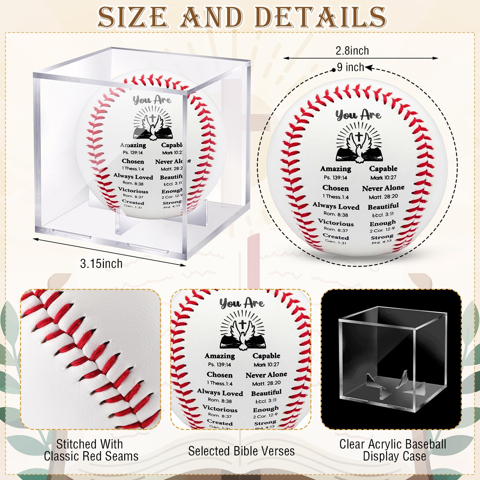 Soulchen 6 Sets christlich-religiöse Baseball-Geschenke mit Vitrine, Taufgeschenk für Vater, Sohn, Enkel, Opa, für Trophäen, Jahrestag, Coaching, Geschenk, Auszeichnungen, Sport-Partygeschenk