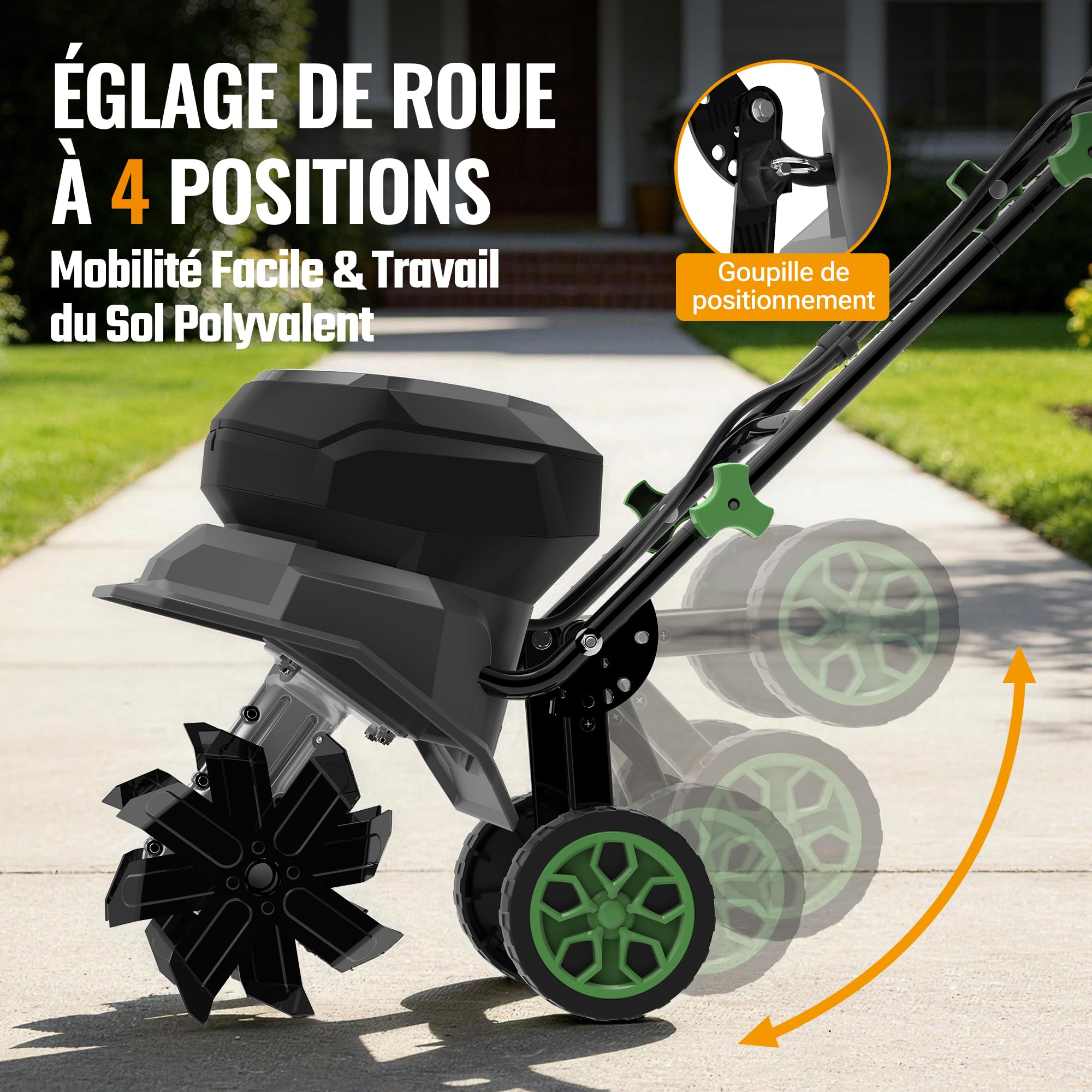 WORKPROX Motobineuse Électrique sans Fil 40V, Largeur 30 cm, Profondeur 20 cm, Batteries 2×4000 mAh, Guidon Pliable, Roues 4 Positions, Compacte et Silencieuse pour Jardin, Potager et Verger