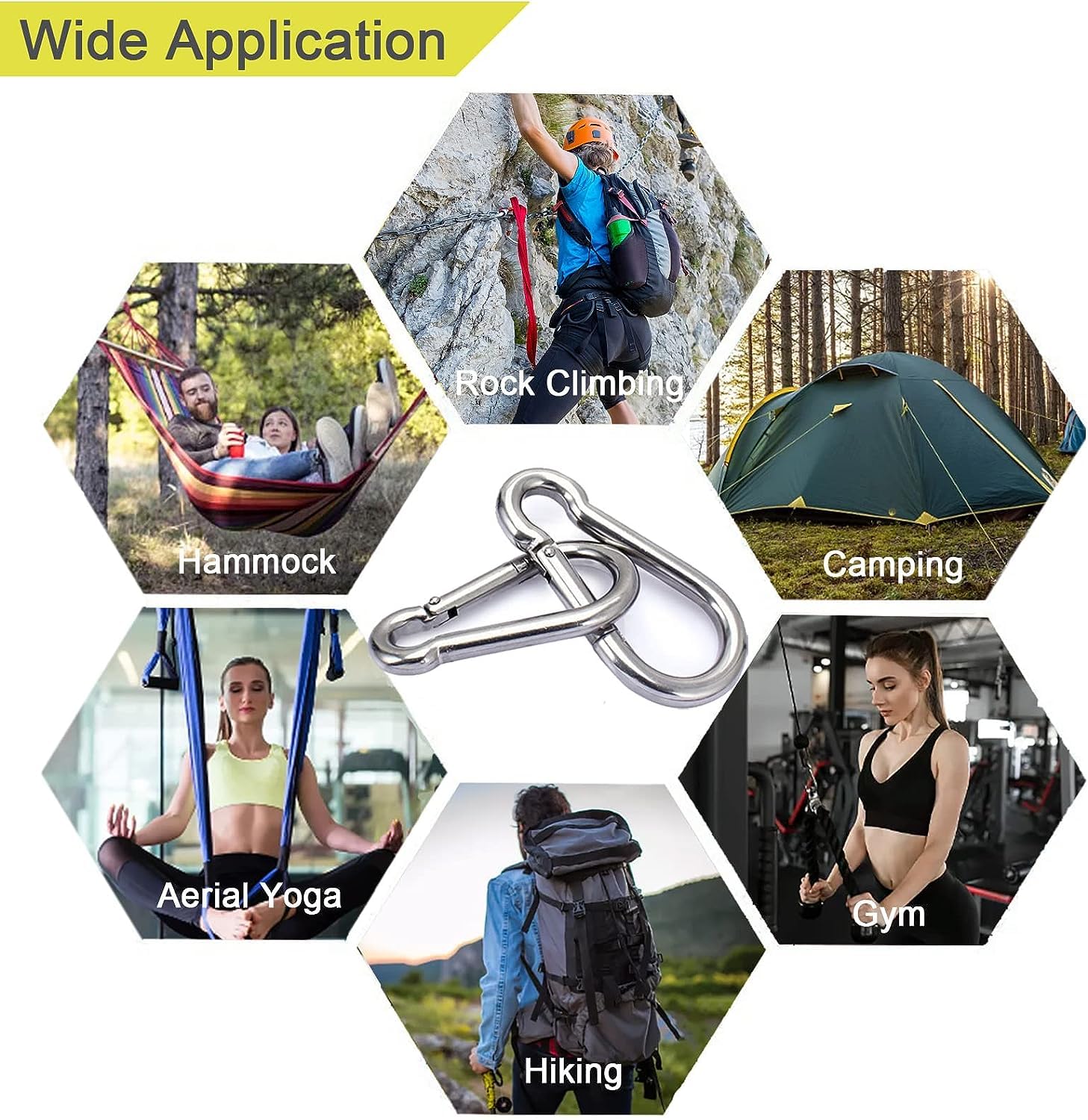 Juego De 10 Mosquetones De Acero Inoxidable 304 M8 - Capacidad De Carga 260 Kg, Para Camping, Senderismo Y Pesca