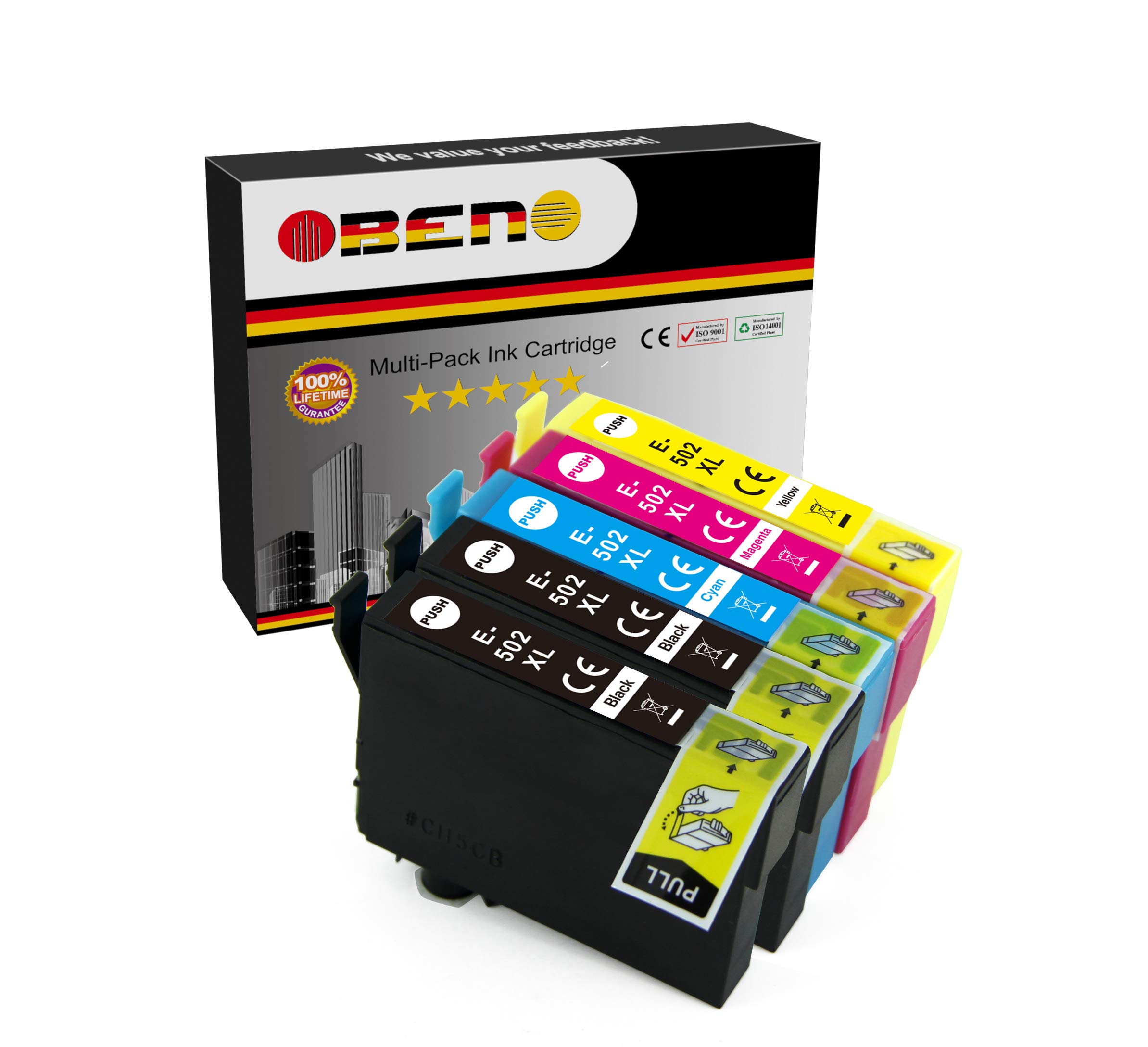 OBENO - 1 Set 1BK - 502XL 5 Packs Compatible Ink Cartridge for WorkForce WF-2860DWF WF-2865DWF WF-2860 WF-2865 Expression Home XP-5105 XP-5100(2 Black, 1 Cyan, 1 Magenta, 1 Yellow)