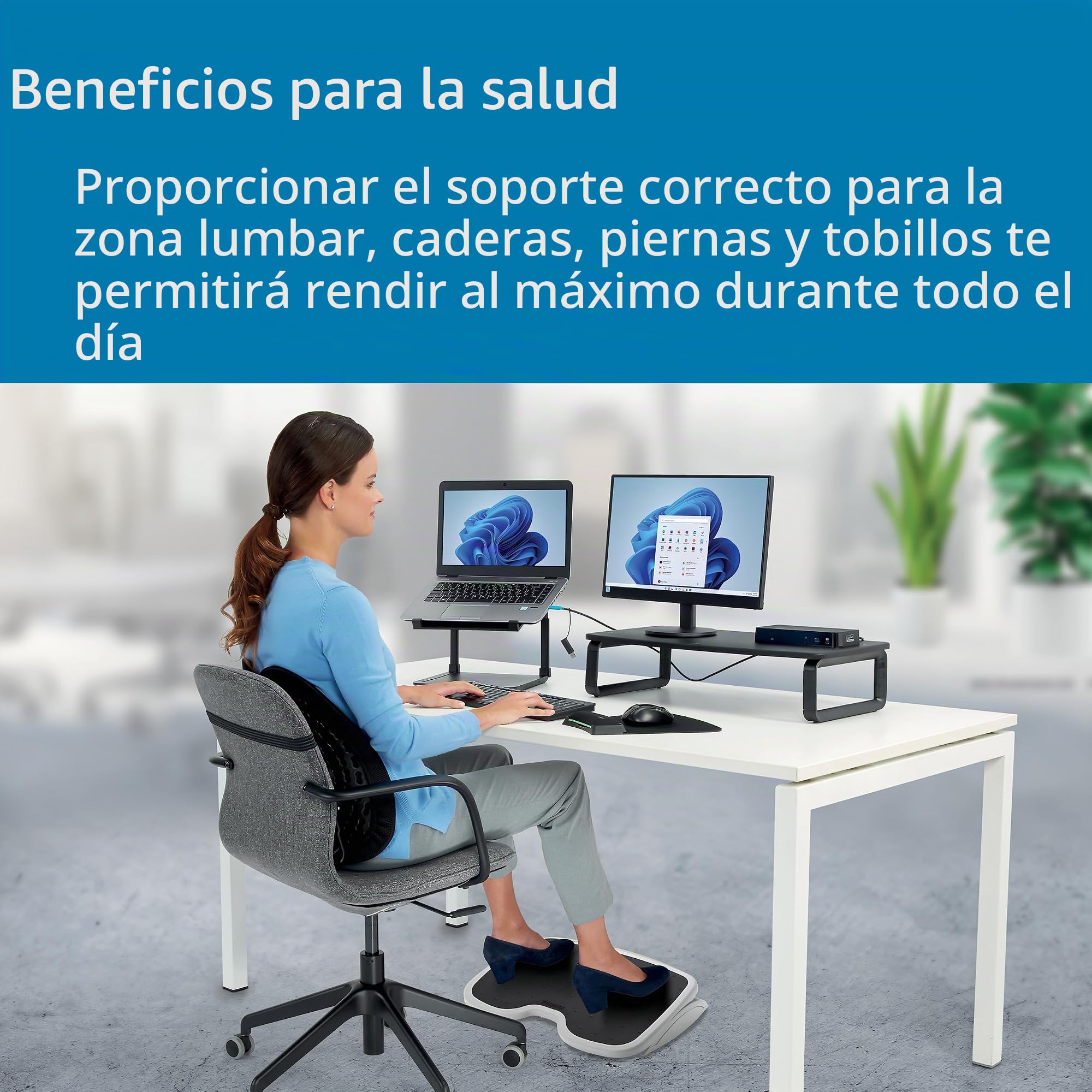 Kensington 56145 - Reposapiés SoleMate para Debajo del Escritorio, Ergonómico Ajustable, Reposapiés con 6 Niveles de Inclinación para Oficina y Hogar, Gris/Negro