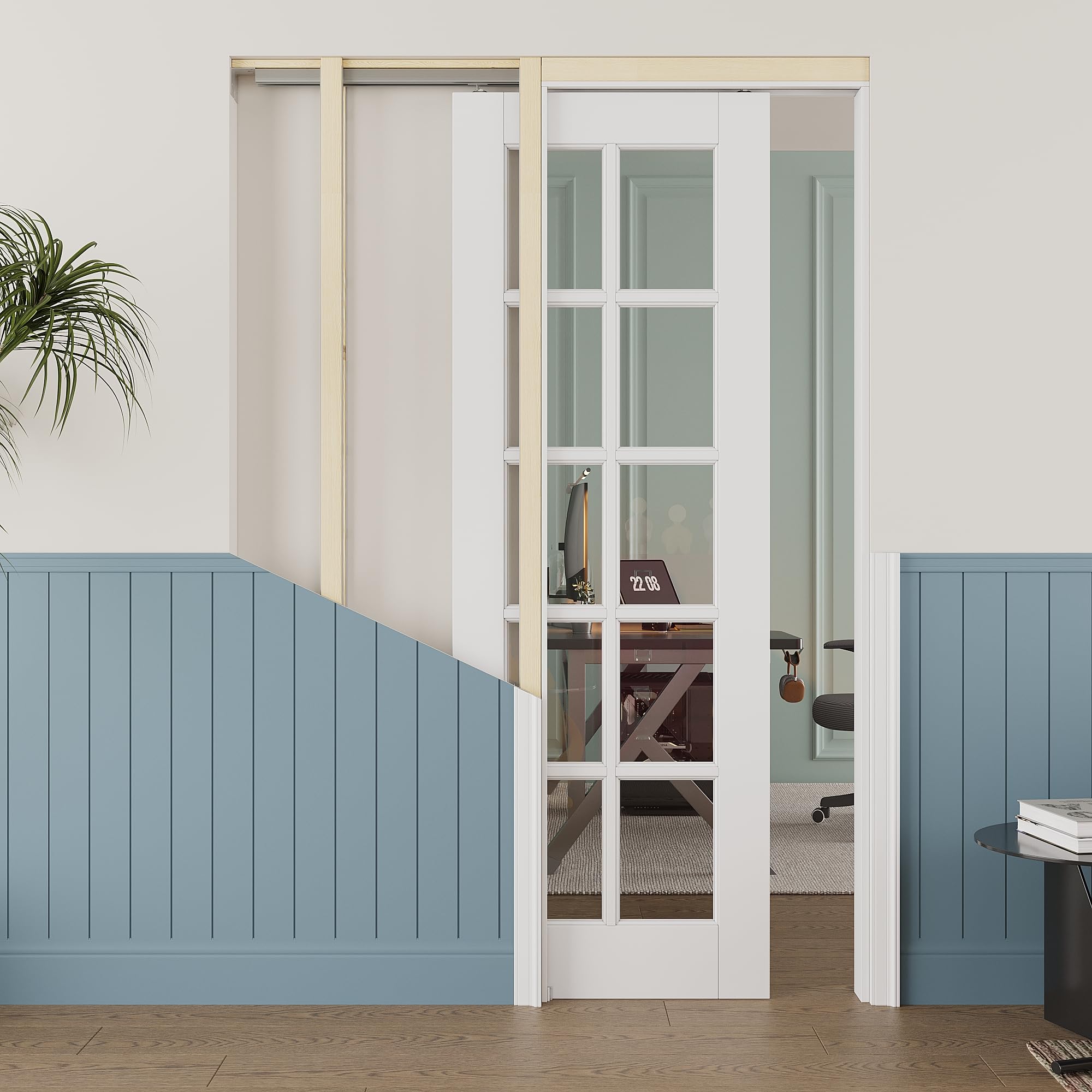 28x80 Sliding Pocket Door,Glass Doors,Murphy Hidden Doors,10 Lite Clear