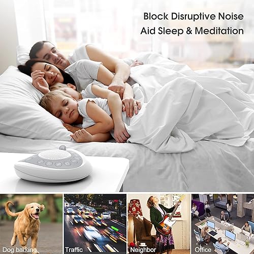 Miniatura 10 de Máquina de ruido blanco, máquina de sonido inalámbrica para dormir con 24 sonidos relajantes, temporizador y función de memoria, conector para Negro