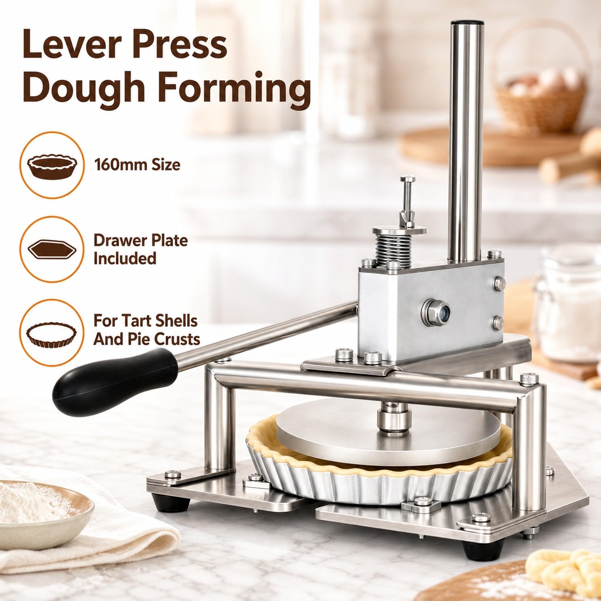 Pressa in acciaio inox per basi di torte, pressa per impasto pizza