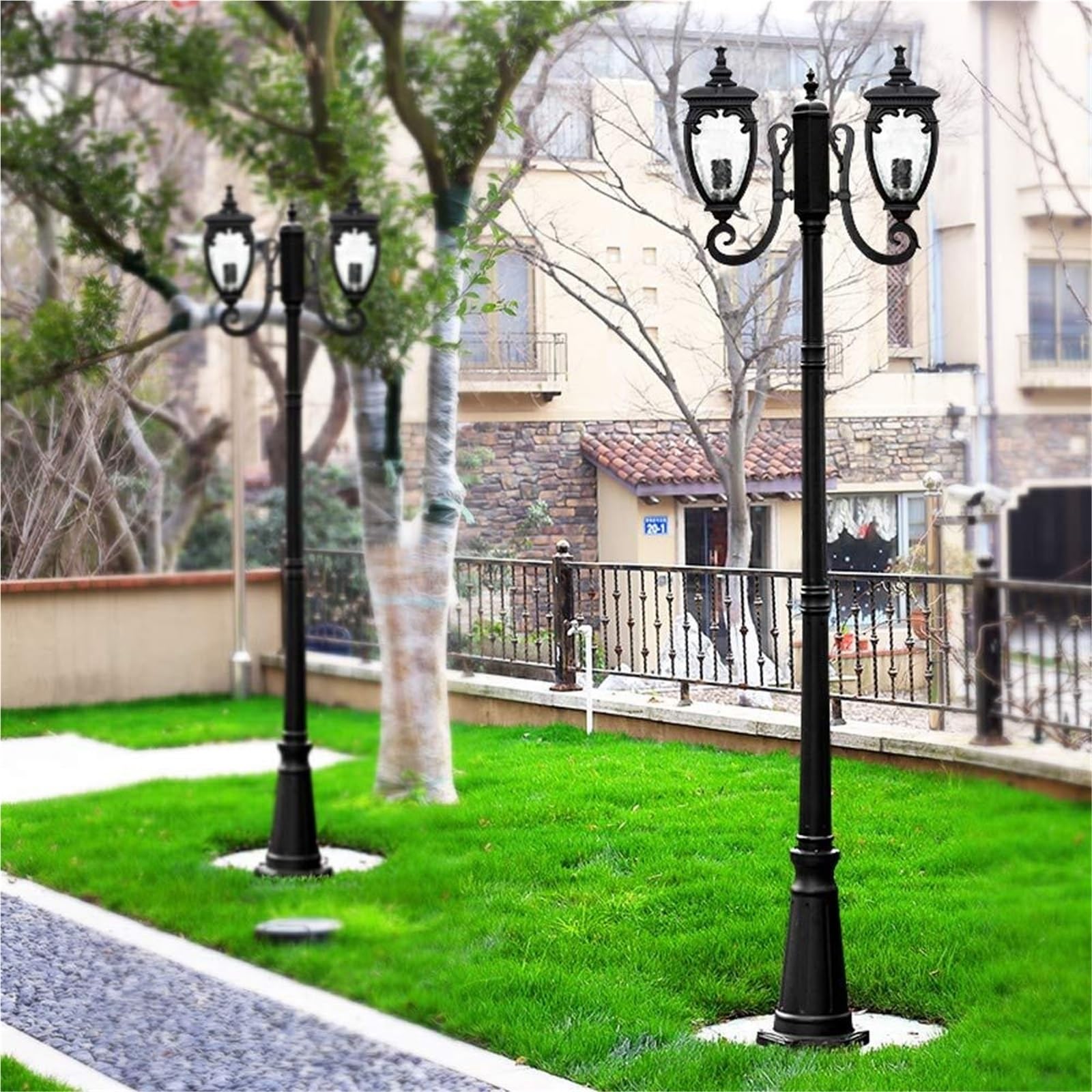 Lampy Solarne Na Słupku, Zewnętrzne Lampy Na Słupku, 2-Punktowe Lampy Zewnętrzne Na Słupku, Wodoodporna Lampa Uliczna Ip56, Antykorozyjna, Aluminiowa, Wysoka Lampa N,One Color-Height 290cm