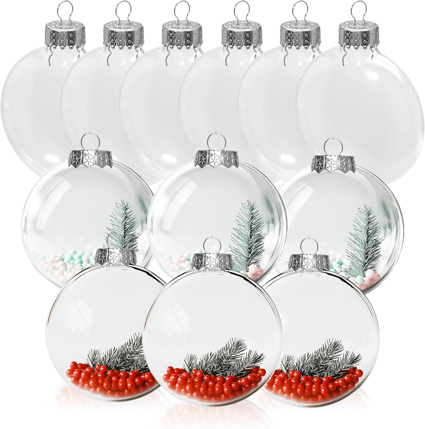 Clear Glass Ornaments for Crafts - 80mm (3.15 inches) Flat Fillable Ornaments Perfect for Customized Holiday Decor - Clear Flat Glass Ornaments for Crafts and DIY Christmas Ornaments - 12 Pack 80mm 12