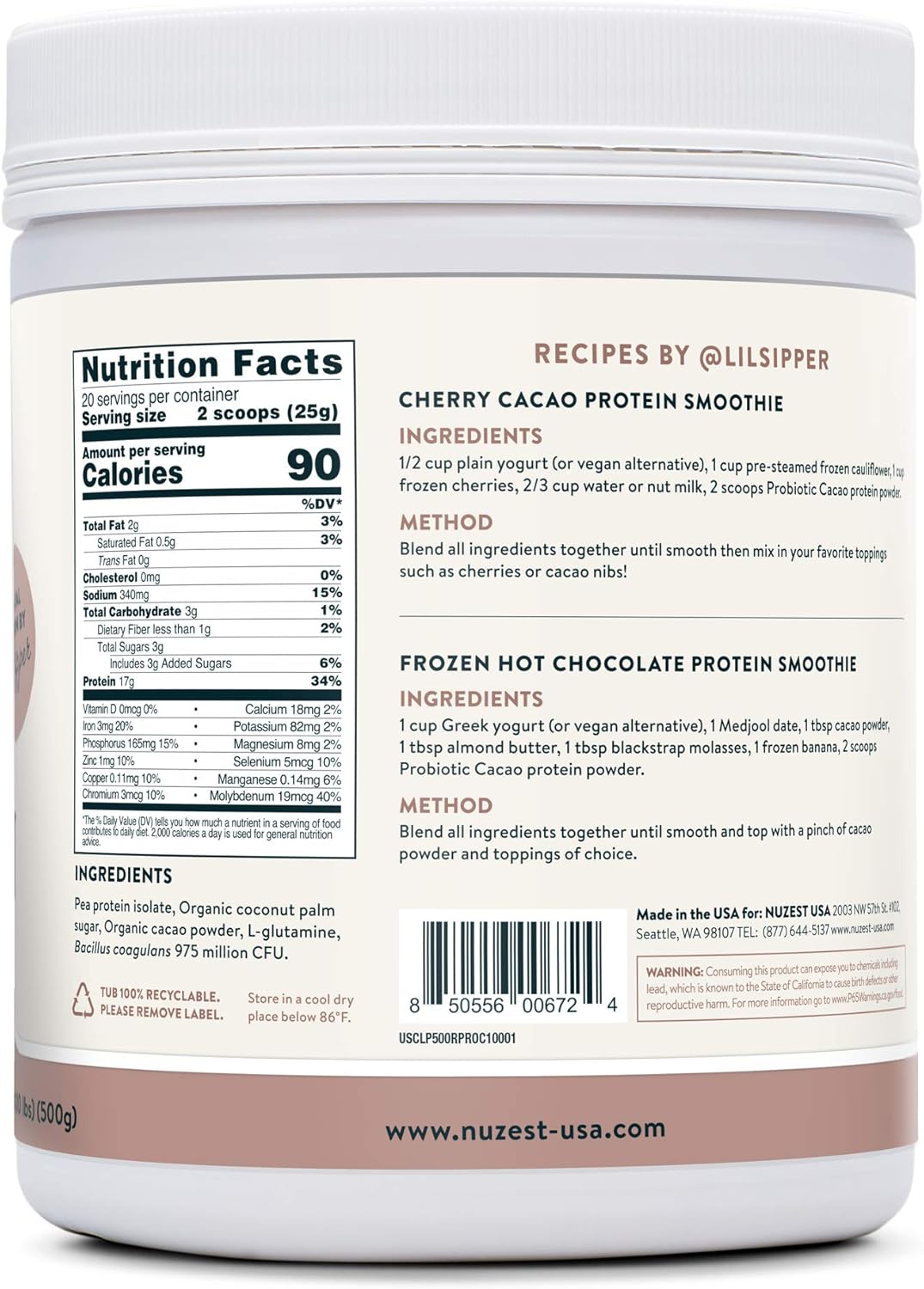 Probiotic Vanilla Clean Lean Protein by Nuzest - Digestive Support, Pea Protein Powder with Added Probiotics, Vegan Protein Powder, Gut Health, Non-GMO, 20 Servings, 1.1 lb : Everything Else