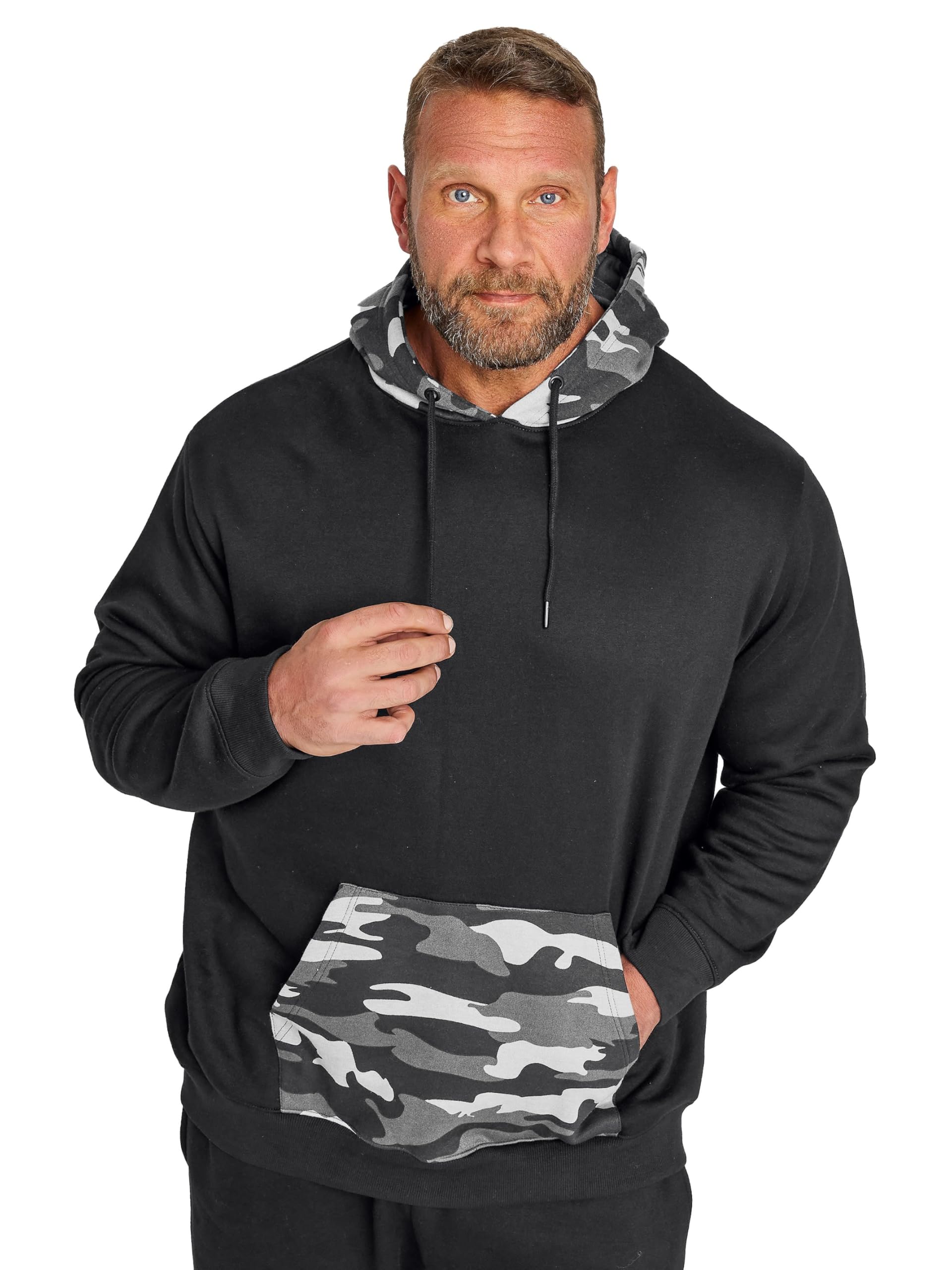 Badrhino Men's Black Big & Tall Camouflage Print Hoodie - Plus Curve Xl Plus