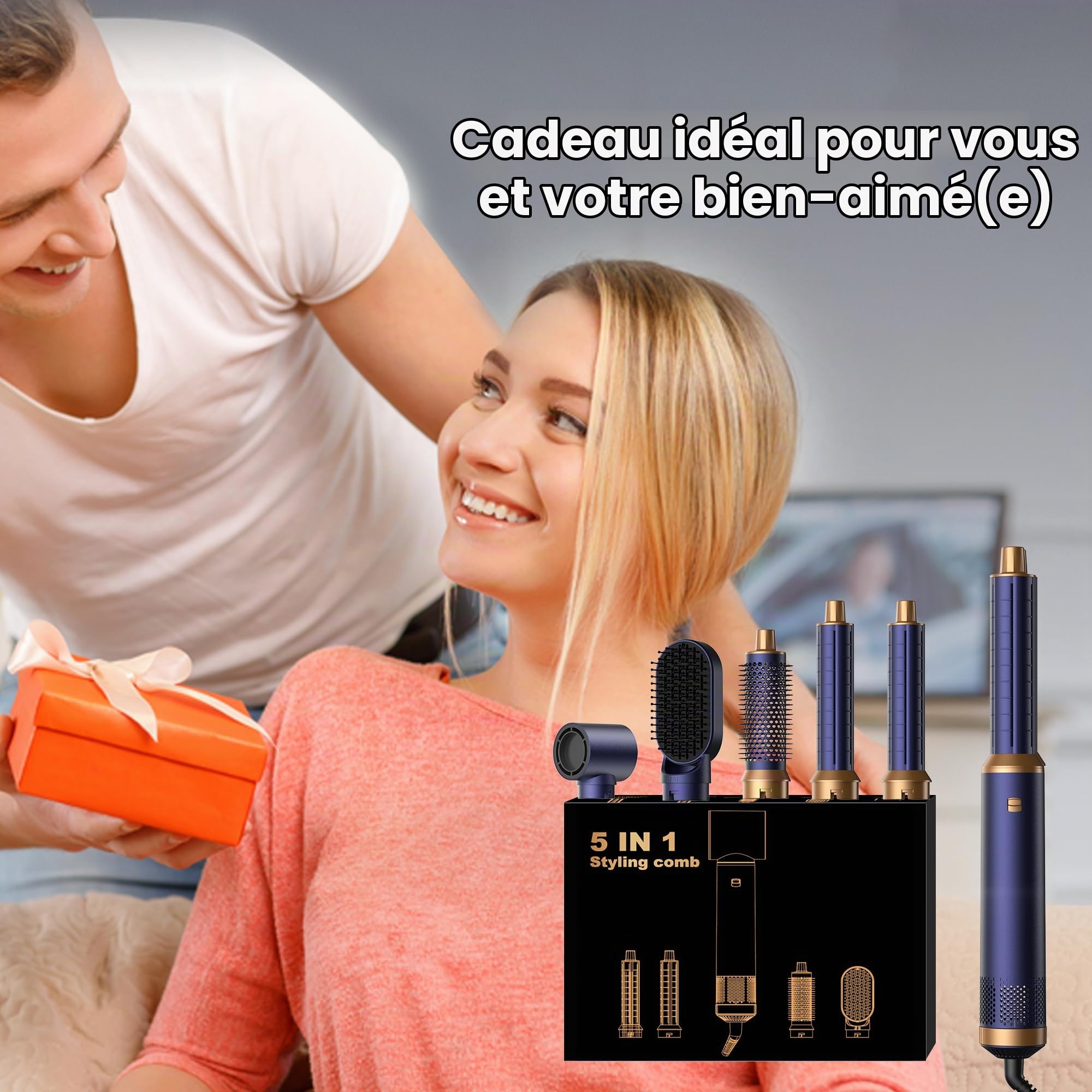 Airbrush 5 en 1 Seche Cheveux 5 en 1, Brosse Soufflante 5 en 1 Avec Seche Cheveux Boucleur, Brosse Souflante, Thermal Brush, Air Styler 5 en 1 Pour Sécher, Boucler, Lisser, Cadeau pour femme