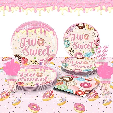 Two Sweet Birthday Party Decoration Supplies for 2 Year Old Girl, Serves 25