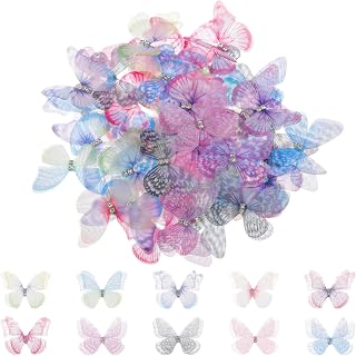 60 Pcs Butterflies for Crafts, 10 Styles Organza Butterfly Colorful 2-Layers Appliques 3D Lace Butterfly for Clothes Sewing Supplies Wedding Bride Dress Clothes Jeans Hat Backpacks