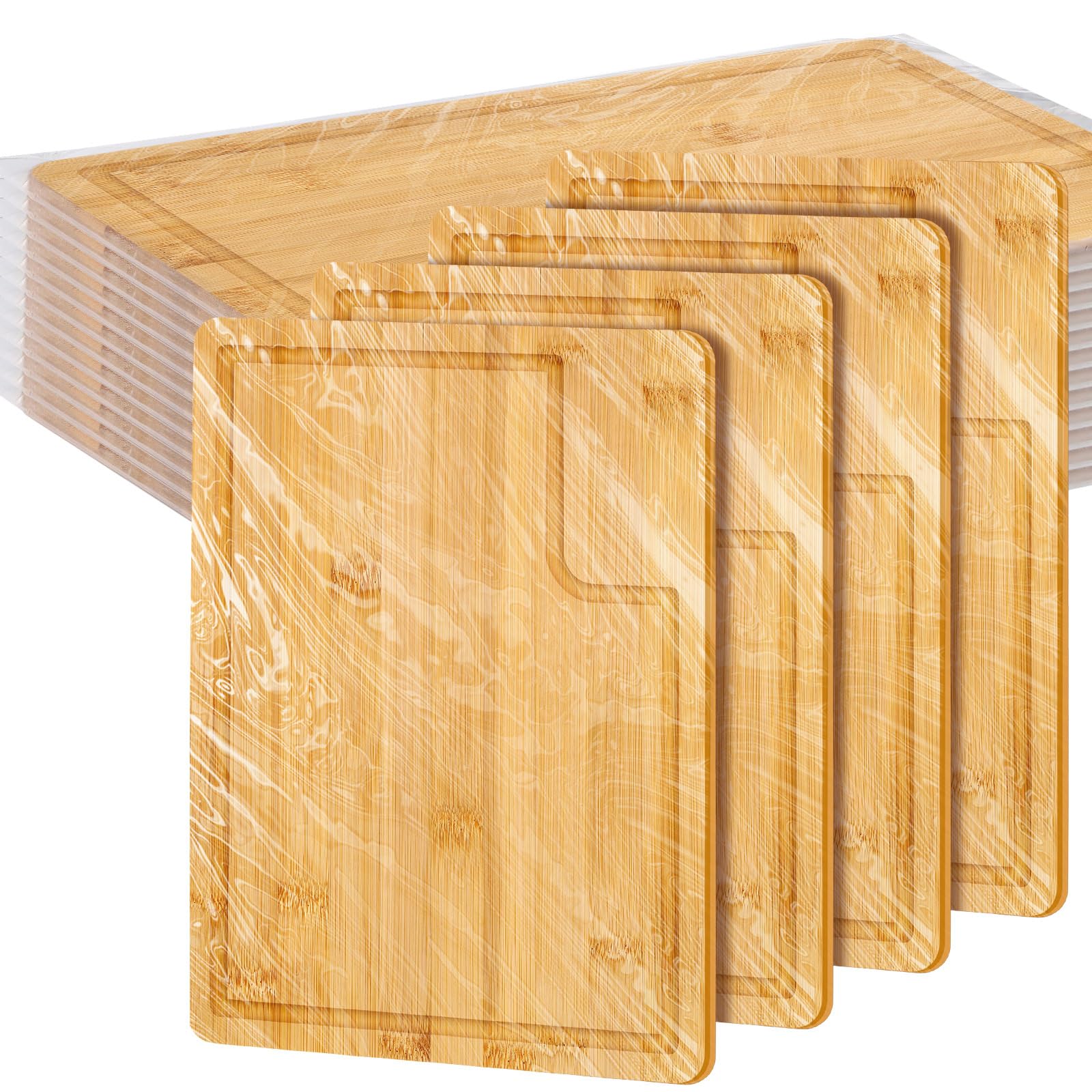 12 Pcs Wood Cutting Board Bulk Kitchen Chopping Boards Rectangular Cutting Board with Juice Groove Large Wooden Cutting Board for Kitchen Meat Cheese Bread Vegetables (11 x 8.75 Inch,Bamboo)