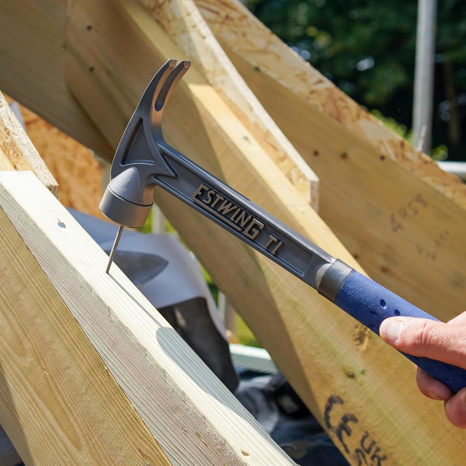 ESTWING Titanium Hammer - 13 oz Professional Claw Hammer with Smooth Face & Blue Shock Reduction Grip - TIBL