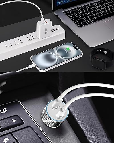 Miniatura 7 de Cargador de coche para iPhone 17/17 Pro Max/17e de carga rápida, cargador de coche USB C de 40 W + bloque de cargador USB C de 20 W + cable de 2 x 6