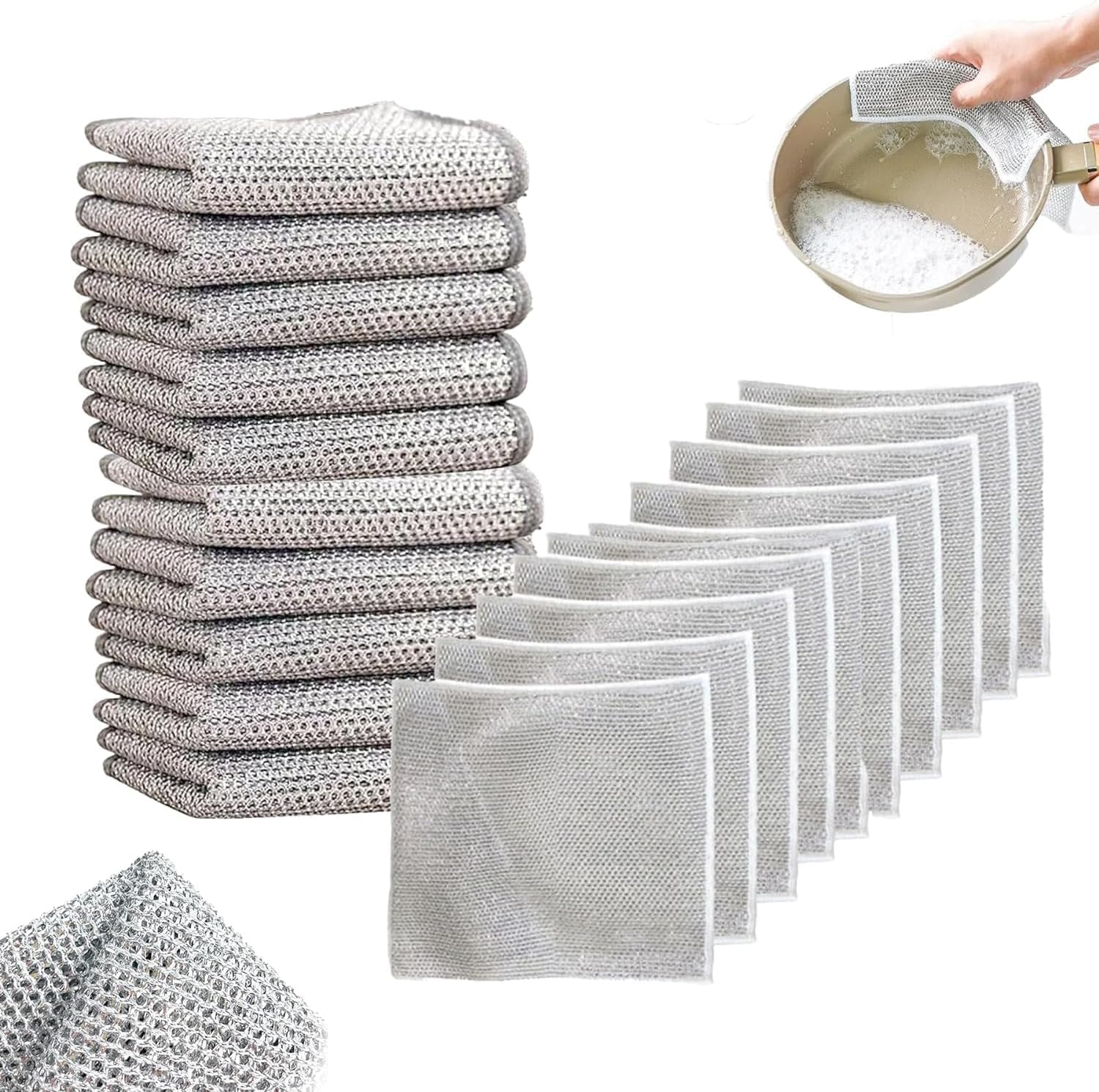 Orighty 12 Stück Draht-Geschirrtücher - Kratzfeste Stahlschwämme, Wiederverwendbar Für Küche
