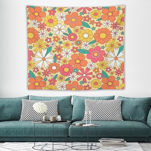 Miniatura 9 de Tapiz floral retro de los años 60 y 70, diseño hippie de primavera Groovy Flower Power Flower Boho para colgar en la pared, arte neutro para Hippie