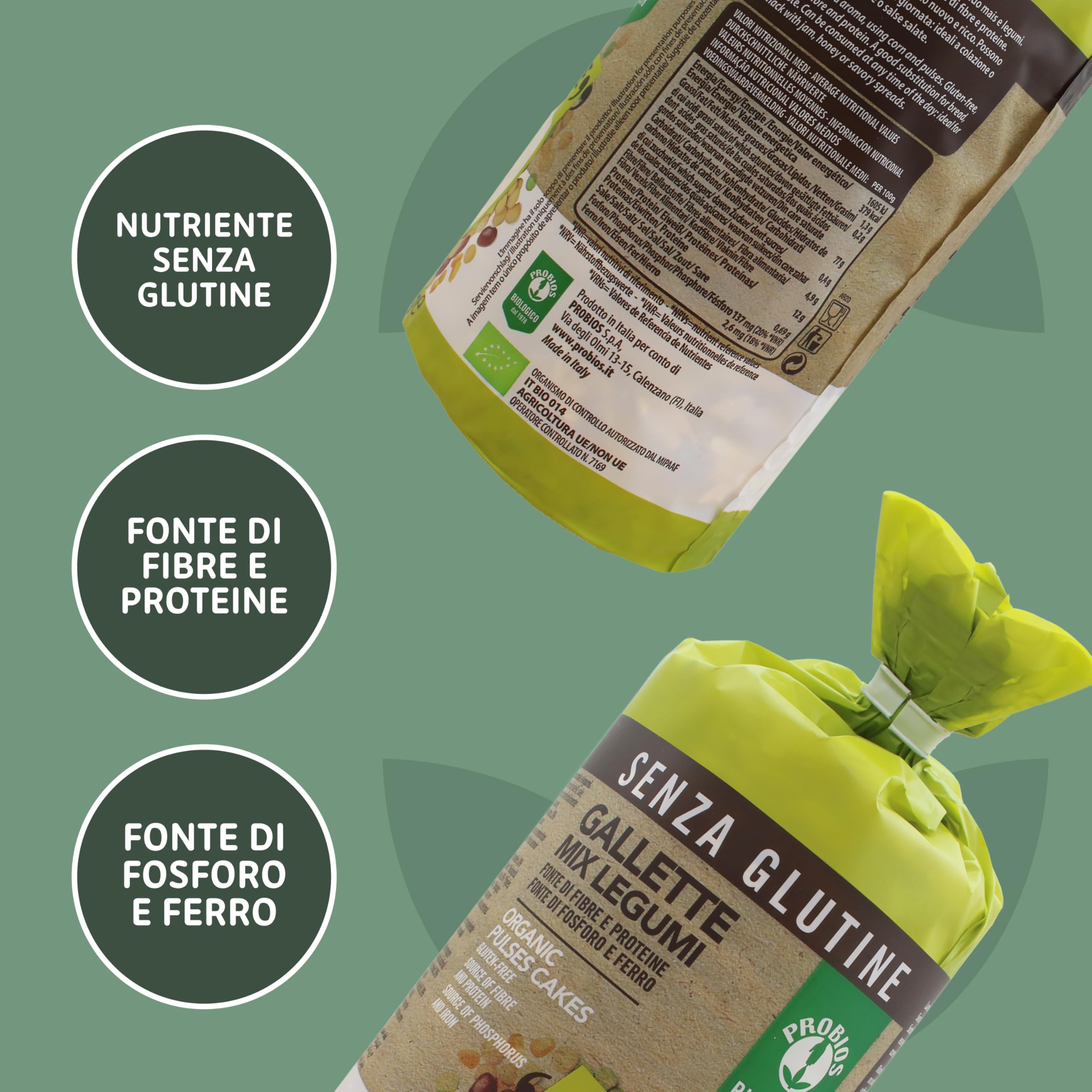 Probios Gallette Mix Legumi Bio – Snack croccante senza glutine – Realizzate con legumi biologici ricchi di fibre – Confezione da 12 da 120 g