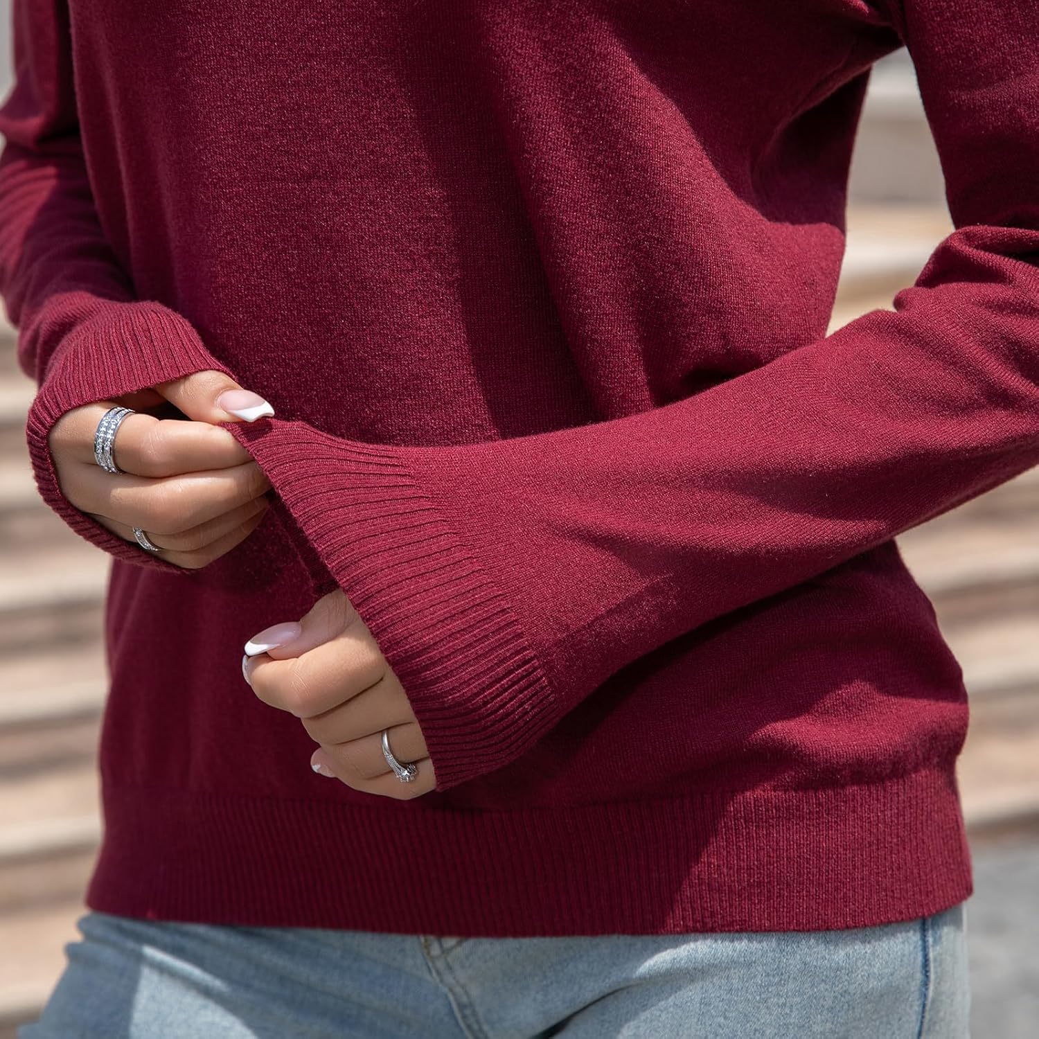 Women’s Turtleneck Knit Pullover Long Sleeve Casual Oversized Ribbed Hem Sweater Tops