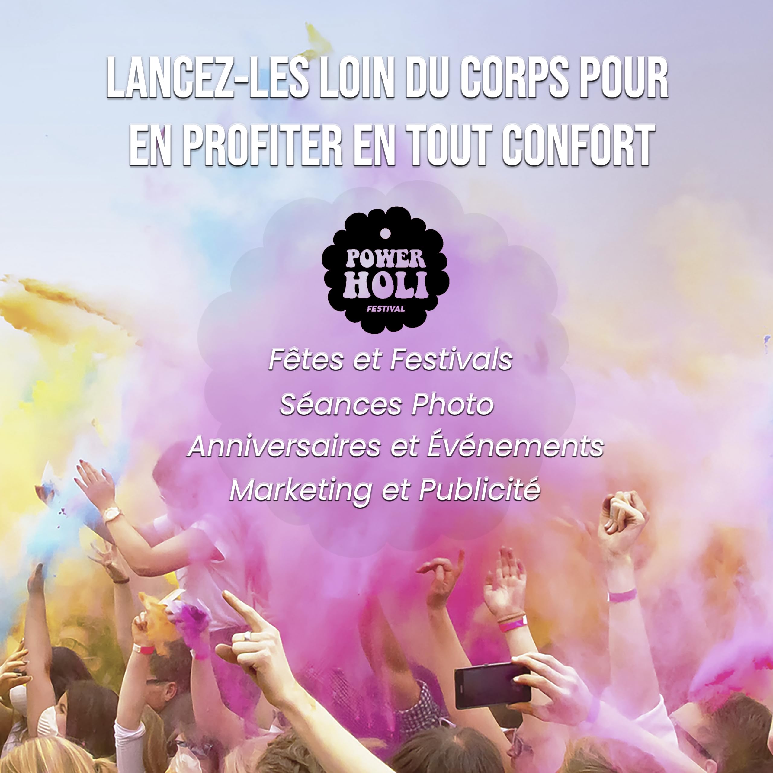 POWER HOLI FESTIVAL-Poudre de Couleurs Holi Party | 9 Sachets Ouverture Facile de 100g | 9 Couleurs | Spécial Fêtes et Festivals | Photographie | Non Toxique | Sans Gluten | Fabriqué à Barcelone
