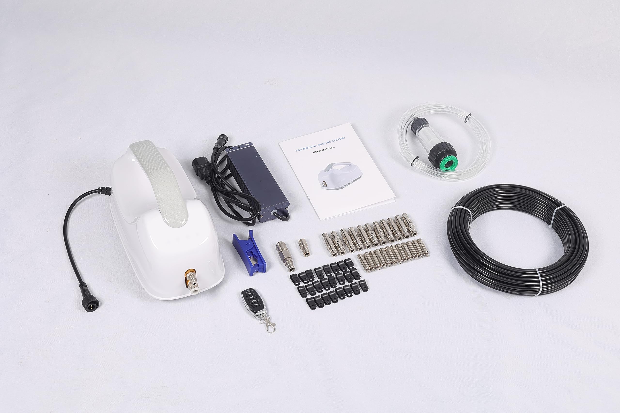 Kit Complet brumisateur terrasse Haute Pression 10 Buses Anti-Gouttes - 20m de Tuyau - télécommande - climatisation extérieur - Rafraichit sans mouiller - Capacité 30m²