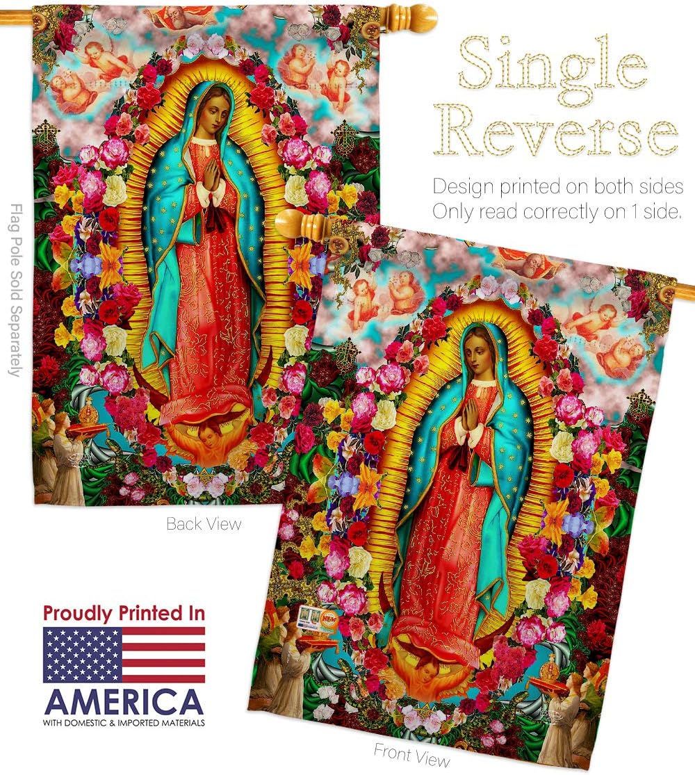 Our Lady of Guadalupe House Flag Religious Faith Hope Grace Peace Dove Christian Religion Easter Small Decorative Gift Yard Banner Made In USA 28 X 40