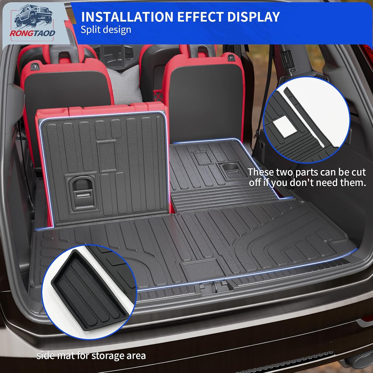 Rongtaod Cargo Mat Compatible with 2022-2025 2026 Acura MDX (NOT for Type S) Cargo Liner Trunk Liner Trunk Mat Back Seat Cover 2024 MDX Accessories (Trunk Mat with Backrest Mat+Sub Trunk Mat)