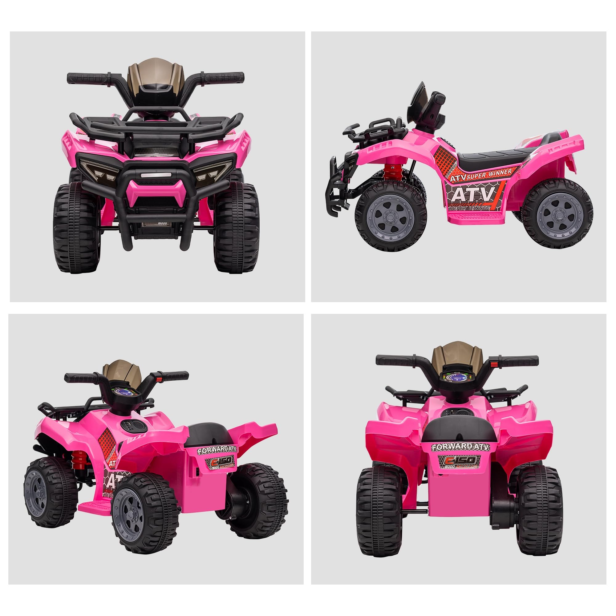 HOMCOM Quad Eléctrico para Niños 6V Batería 2 km/h 70x42x45 cm Rosa