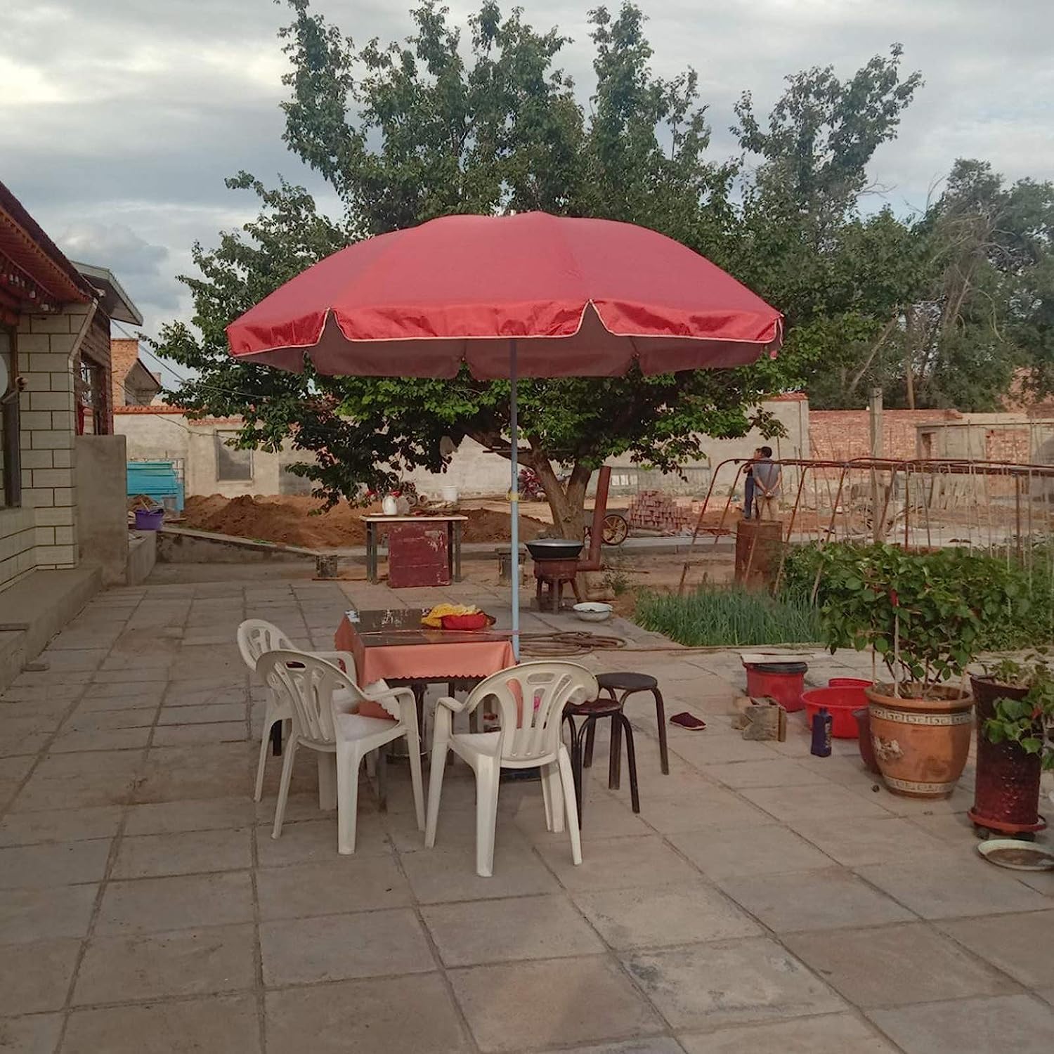 Ombrellone da Giardino Spesso, ombrellone da Spiaggia con Struttura Antivento a Tre Strati, ombrellone da Esterno Senza Base per Cortile/Giardino/terrazza, 2,4 m,2.4M